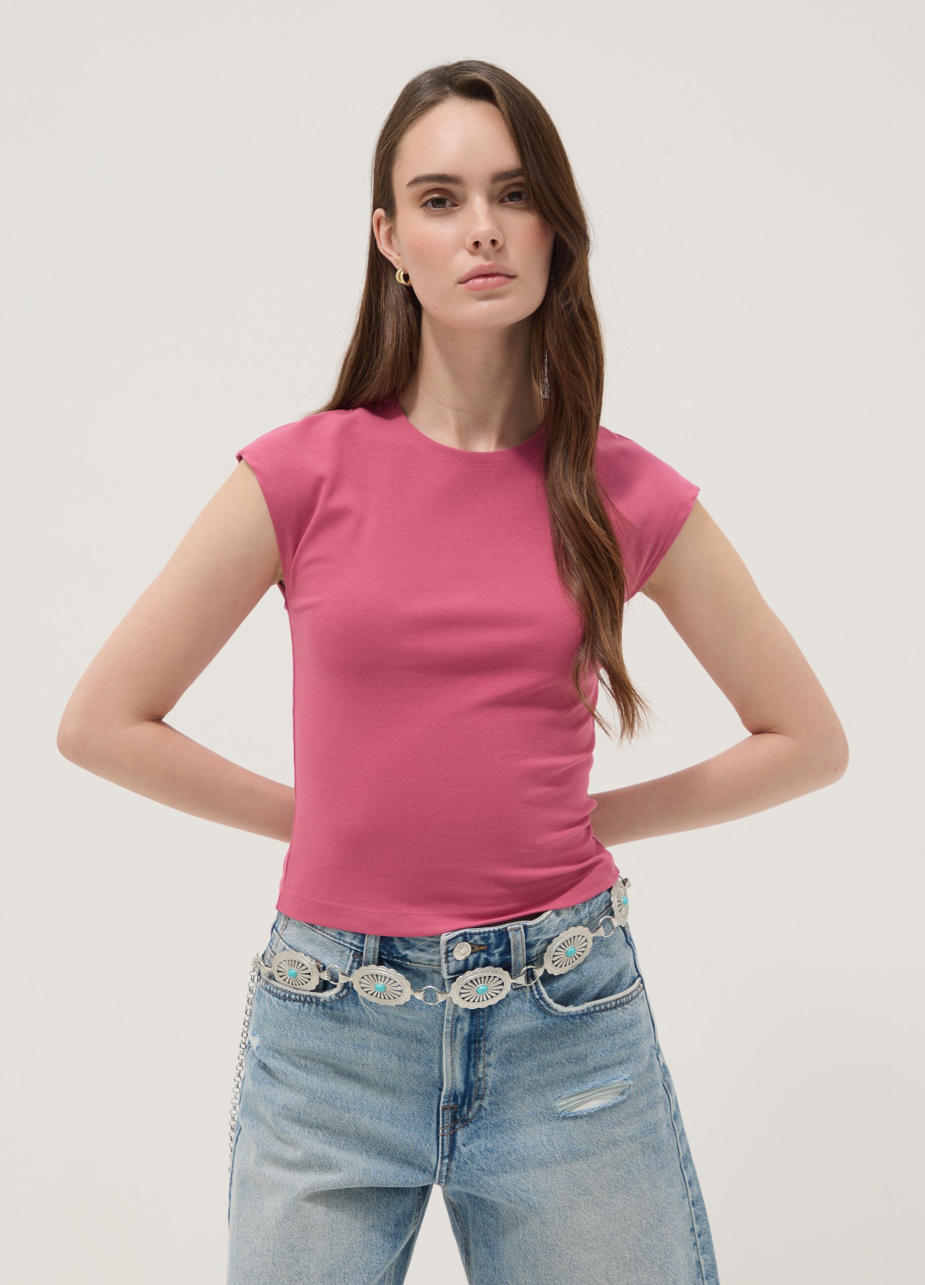 Pink fitted stretch-cotton vest top