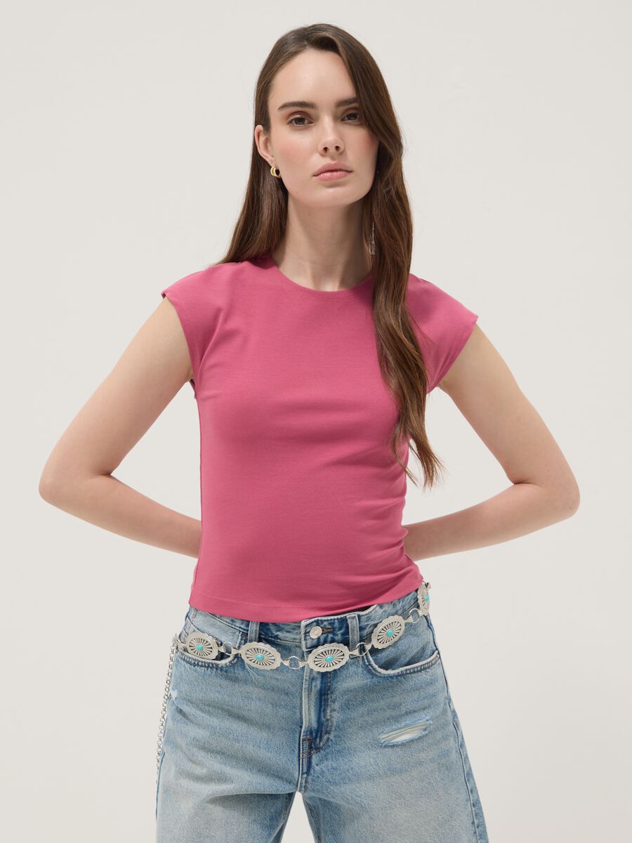 Pink fitted stretch-cotton vest top_1