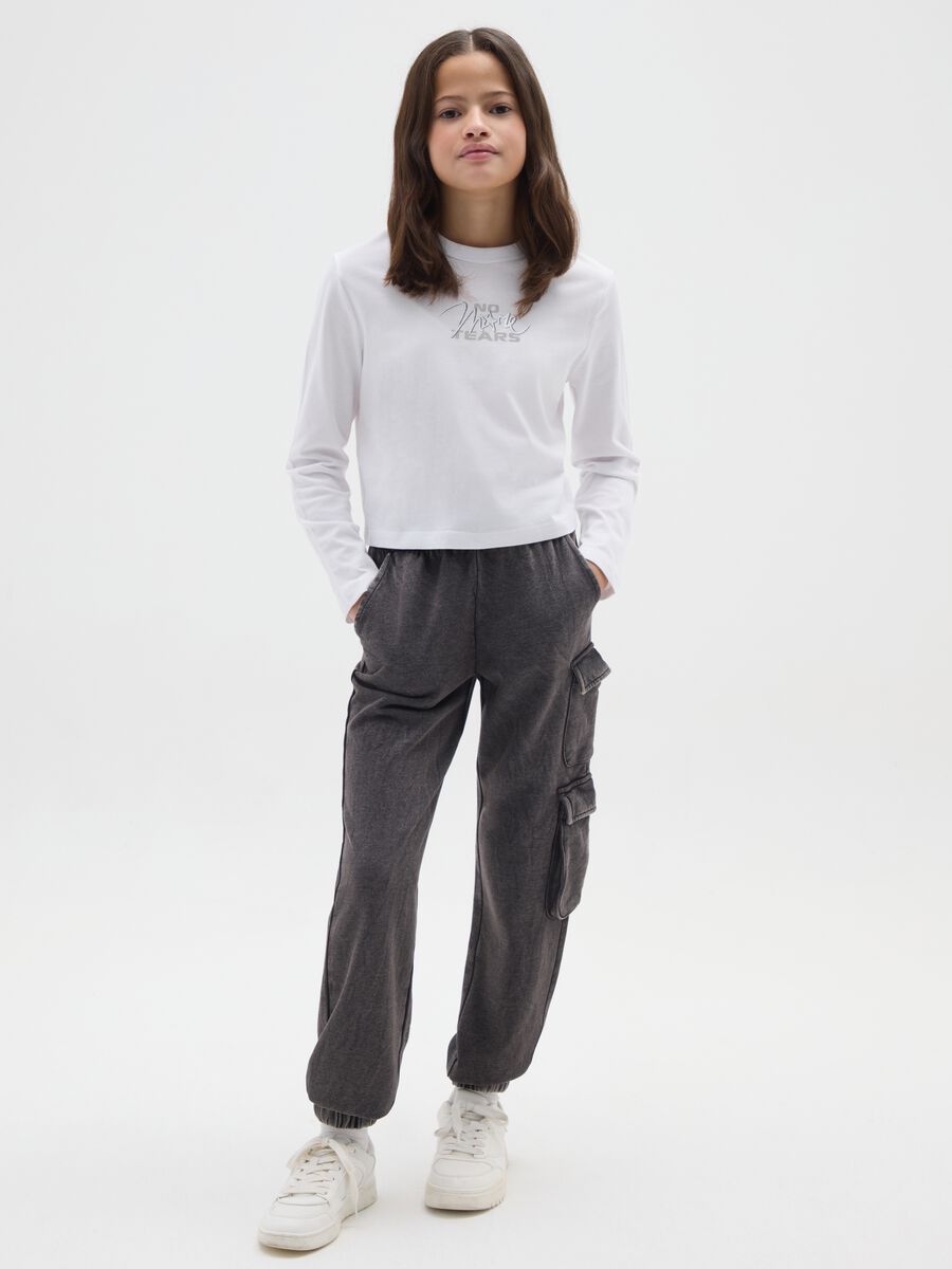 Girls' Regular Fit Grey Cotton Blend Cargo Jogger Trousers_0