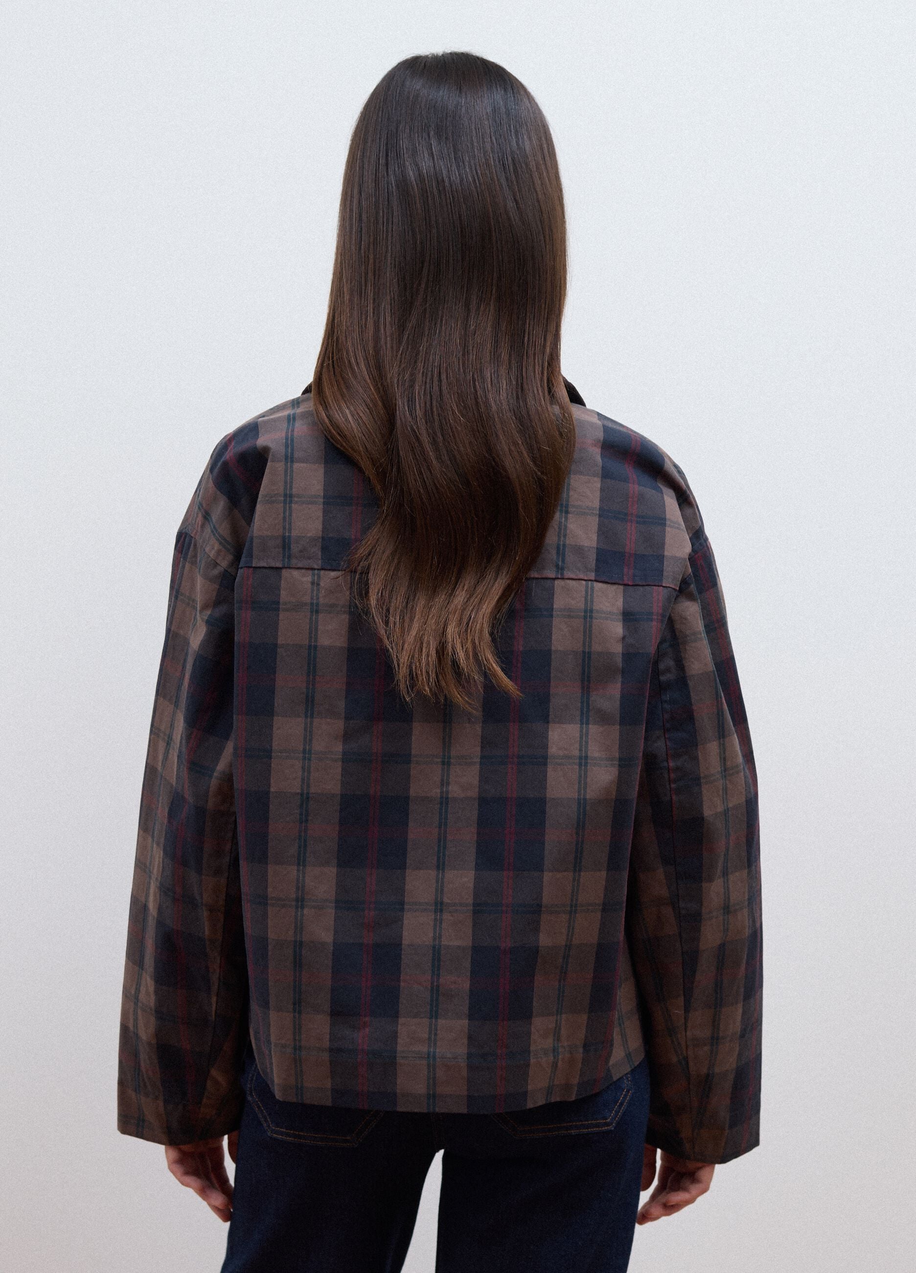 Brown checked padded pure cotton jacket