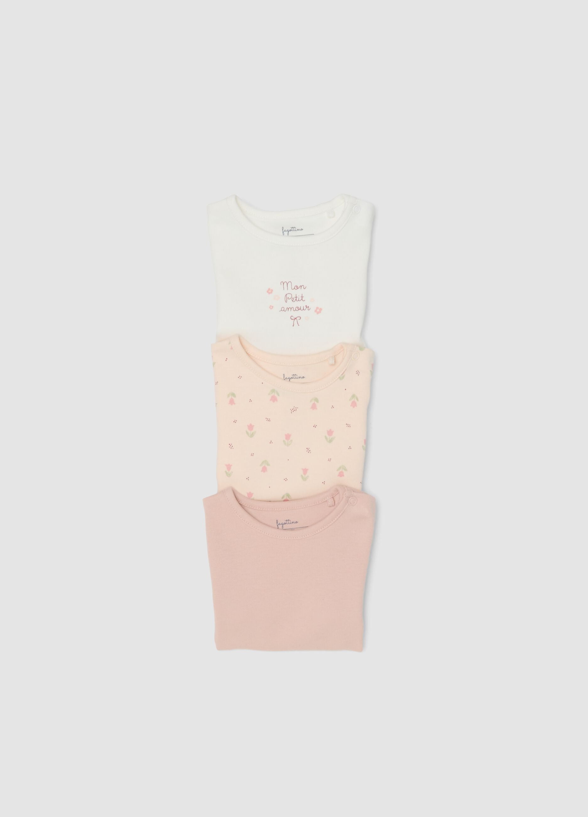 Tripack di body multicolor in puro cotone organico per neonata