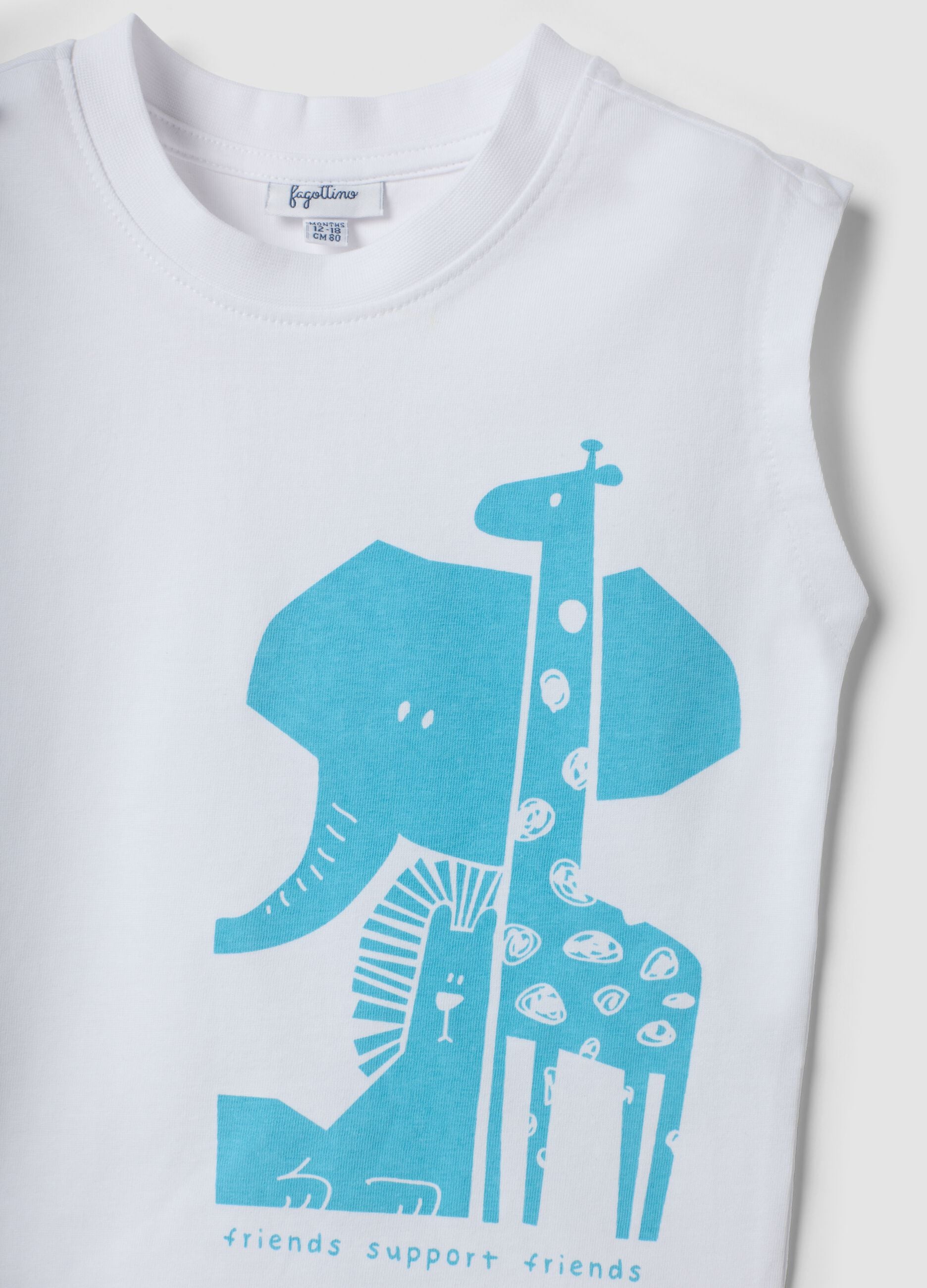 White organic cotton printed tank top