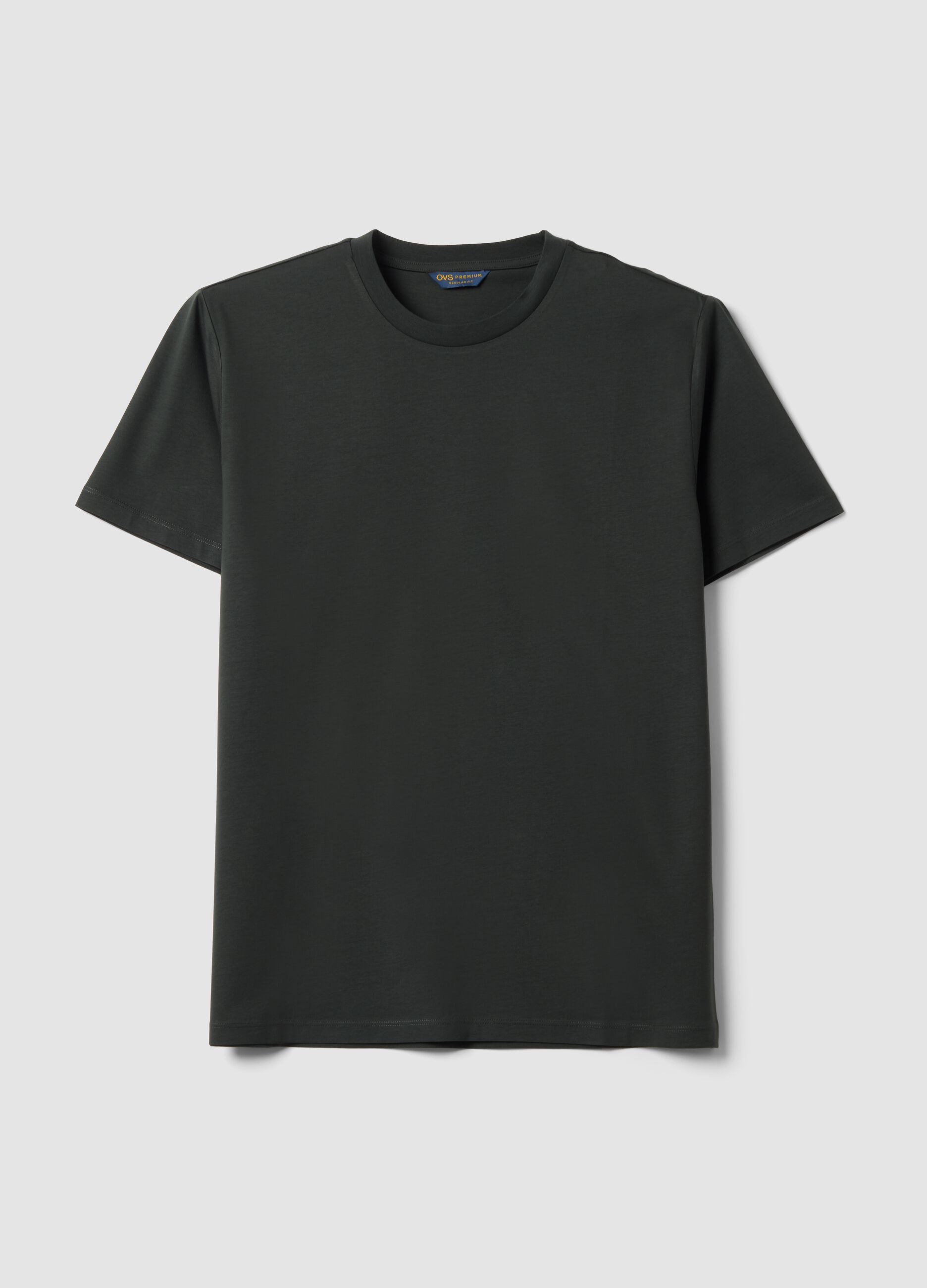 Grey mercerised pure cotton crew-neck T-shirt, regular fit