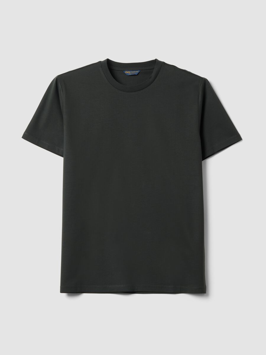 Grey mercerised pure cotton crew-neck T-shirt, regular fit_0
