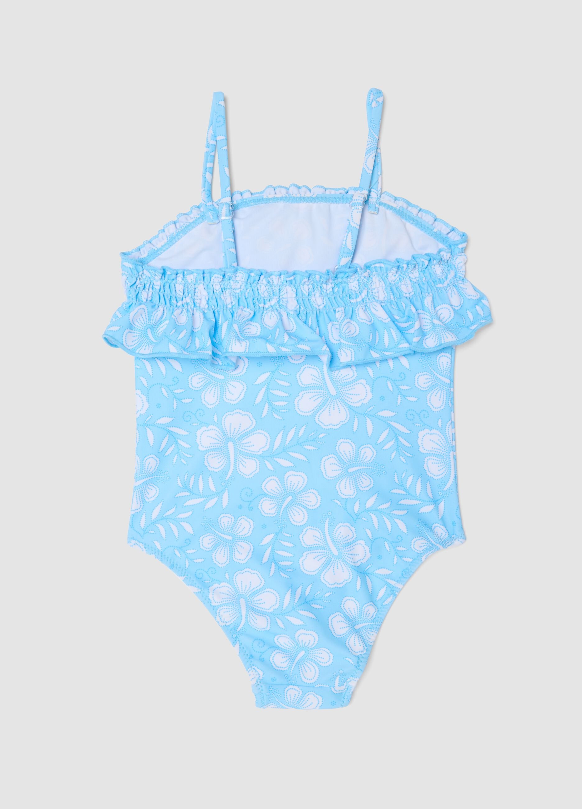 Light blue girls&rsquo; swimsuit with frills