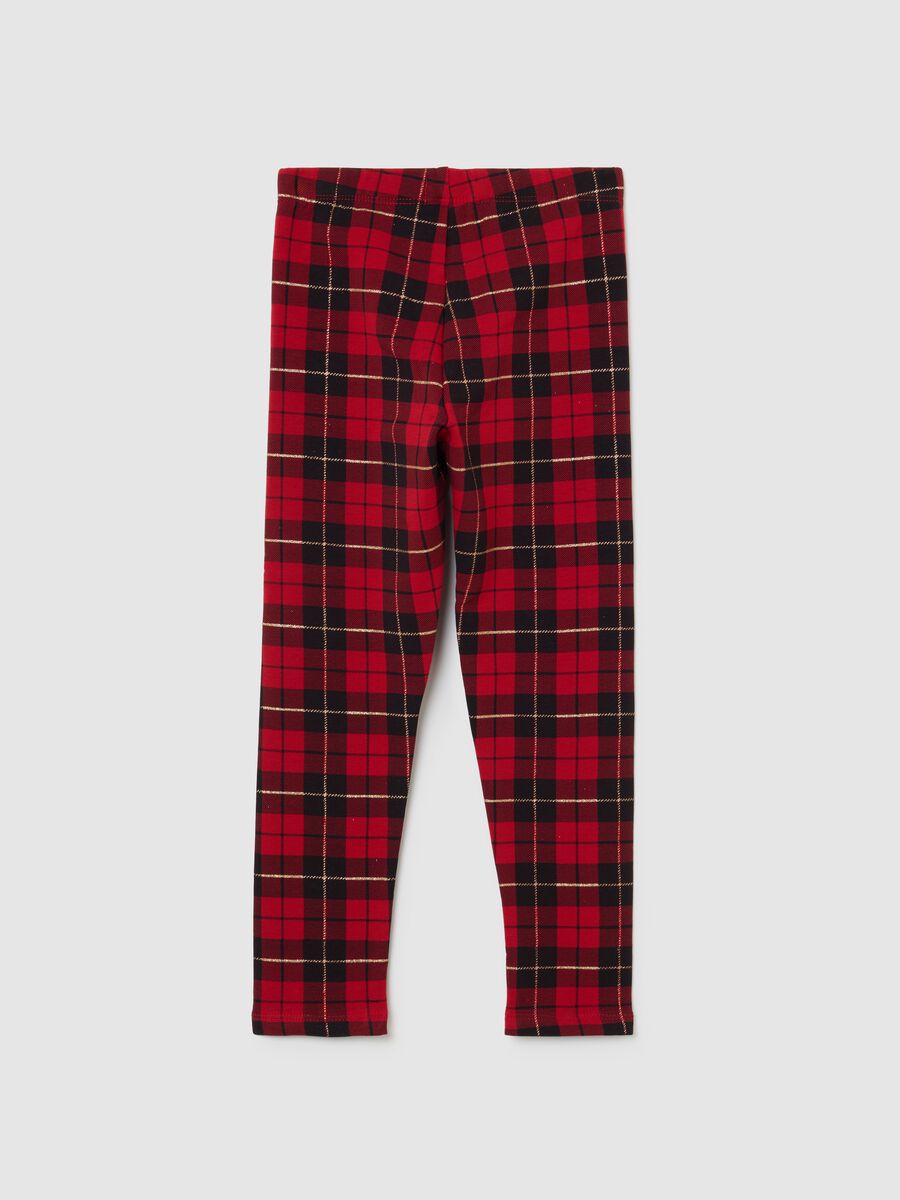 Leggings rossi a quadri da bambina in cotone elasticizzato_1