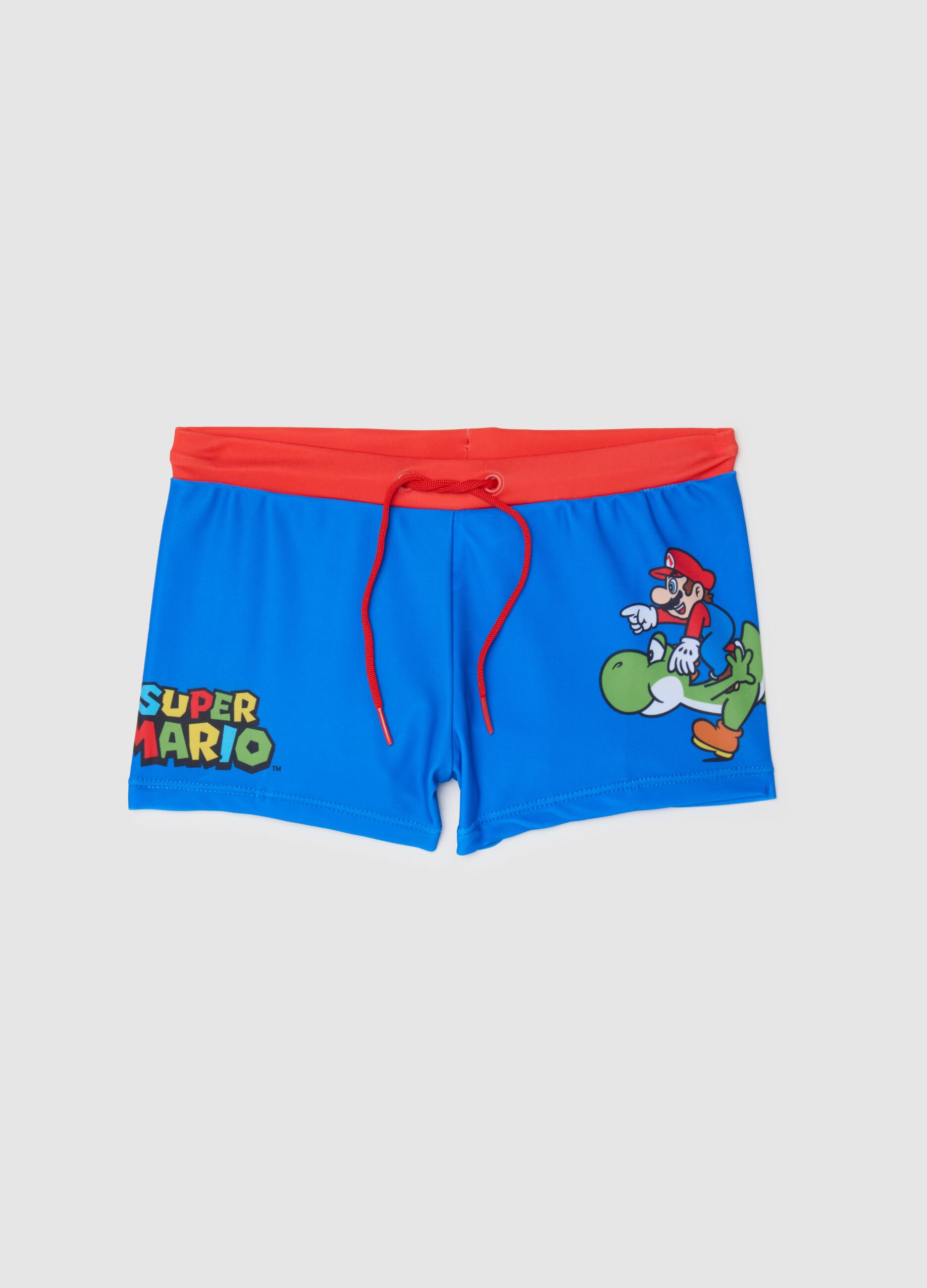 Multicoloured stretch blend children's swimsuit with red accents