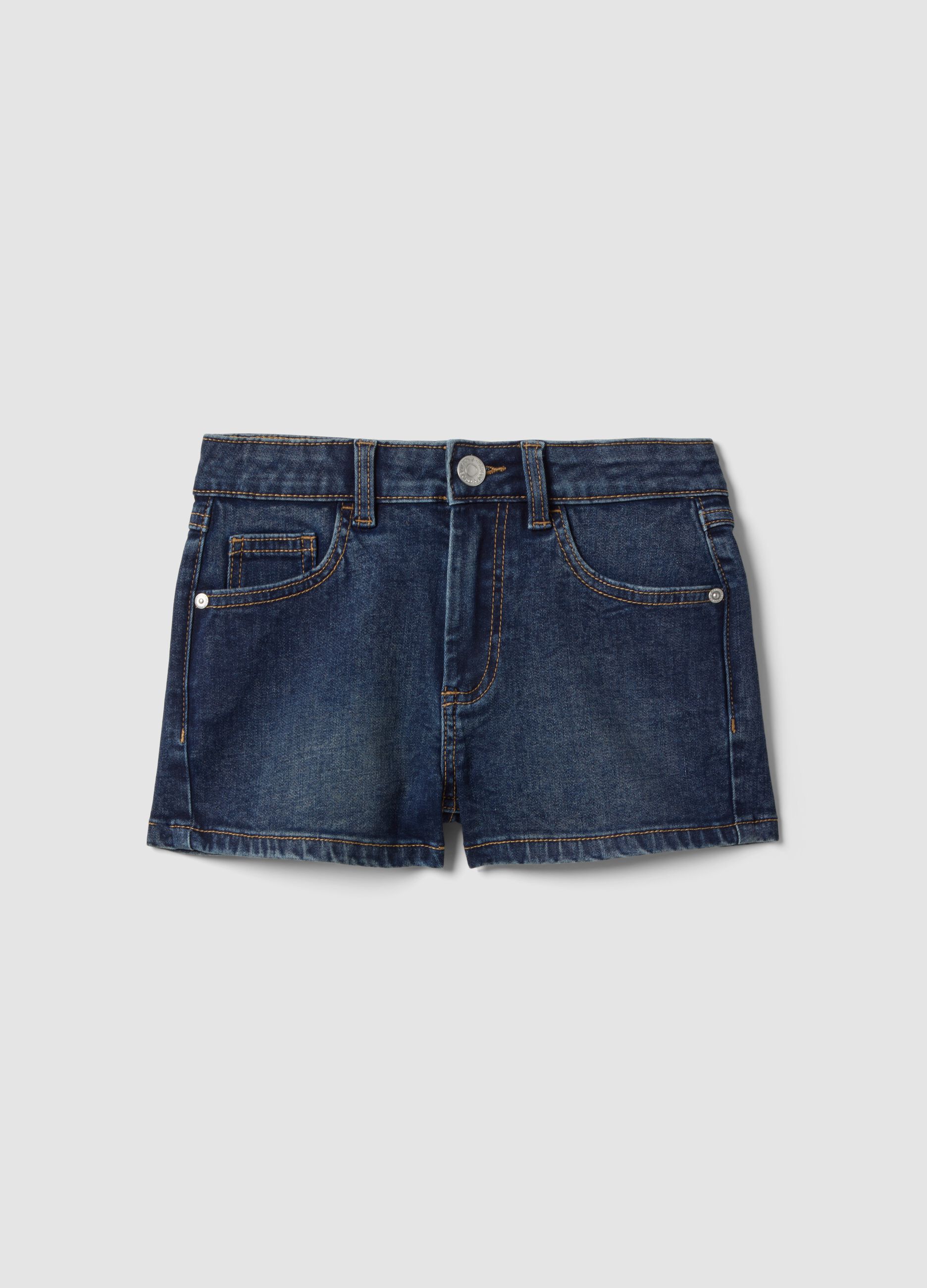 Blue stretch cotton-blend denim shorts for girls, slim fit