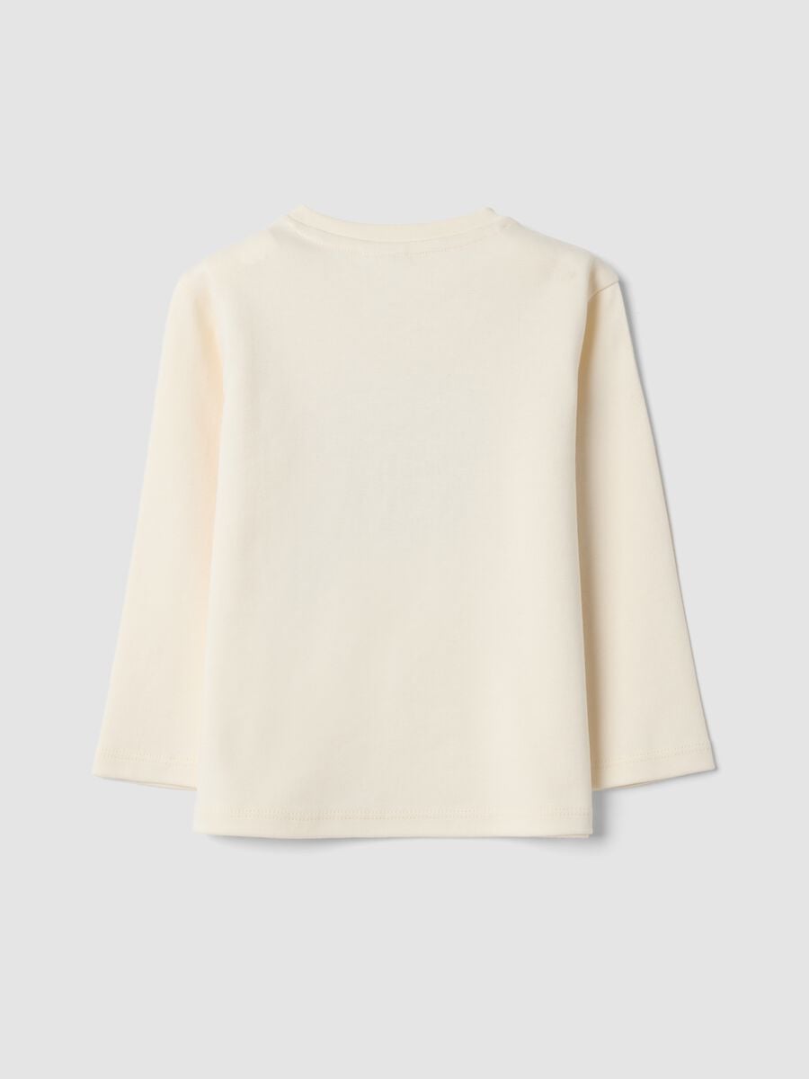 T-shirt beige girocollo in puro cotone organico con stampa Mickey_1