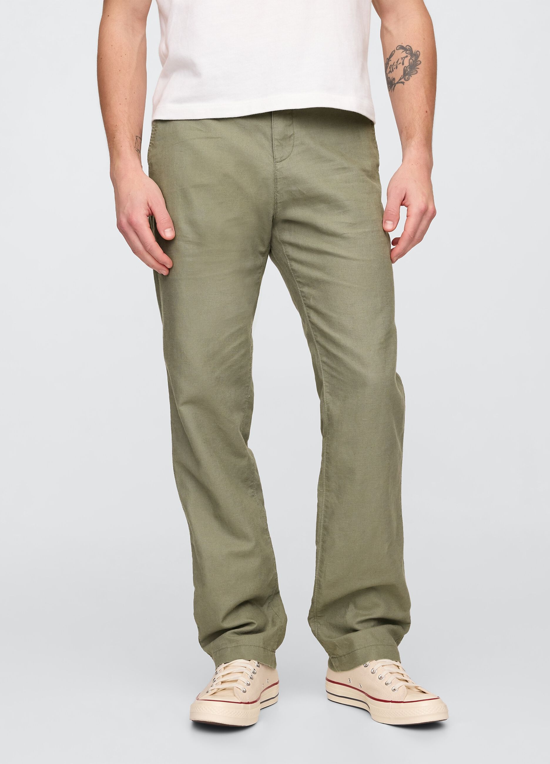Regular Green Trousers in Linen and Cotton