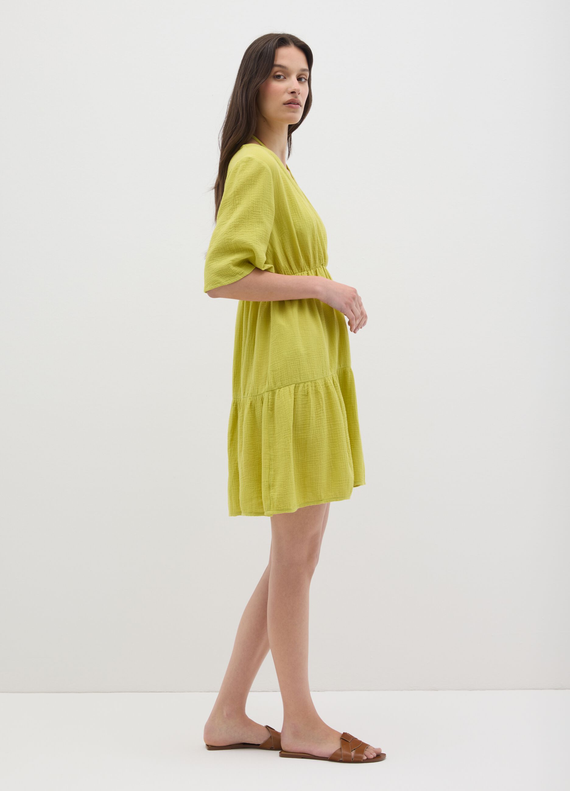 Caftano da donna in puro cotone verde