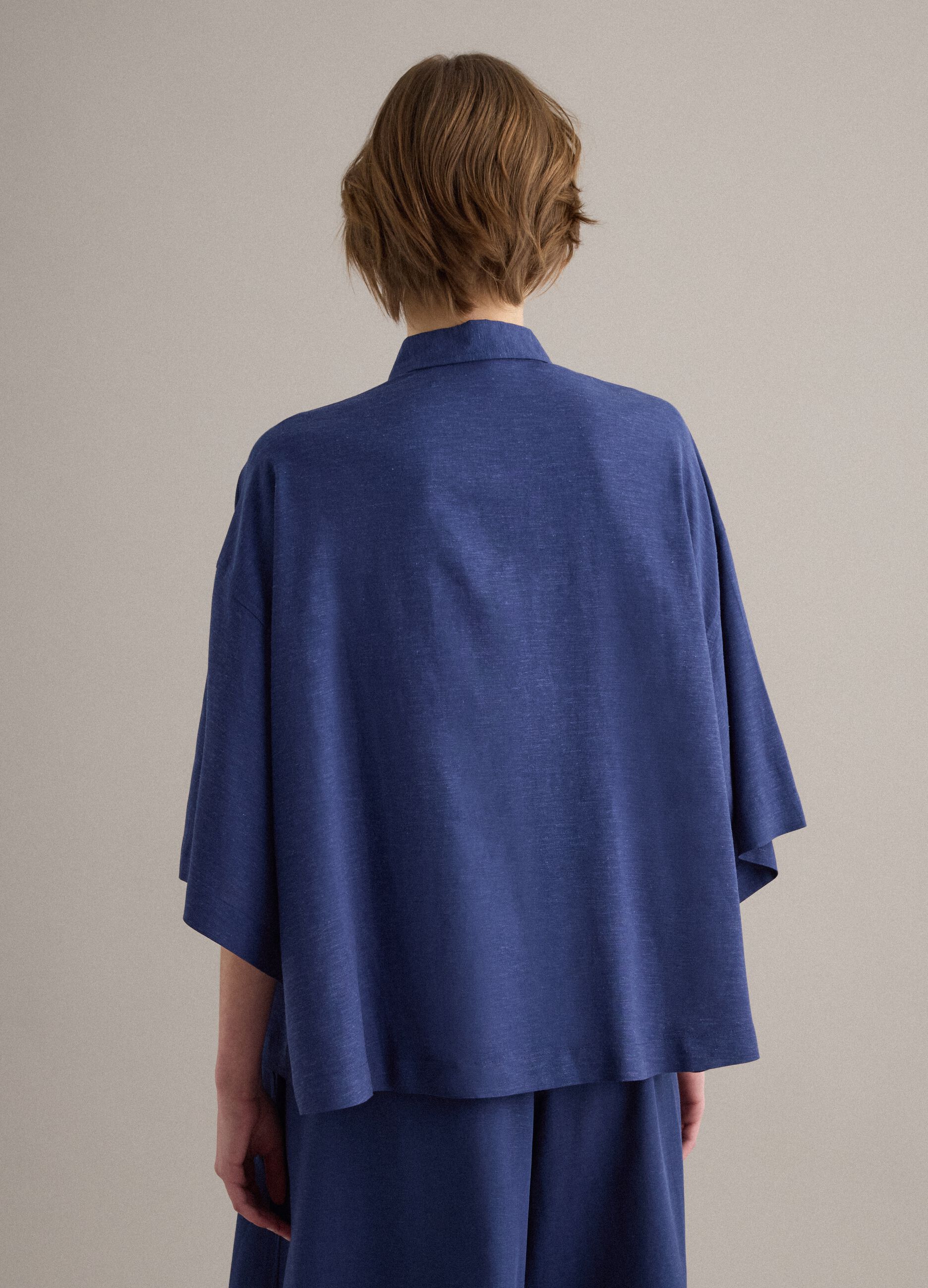 Blue viscose-linen blend overshirt, relaxed fit