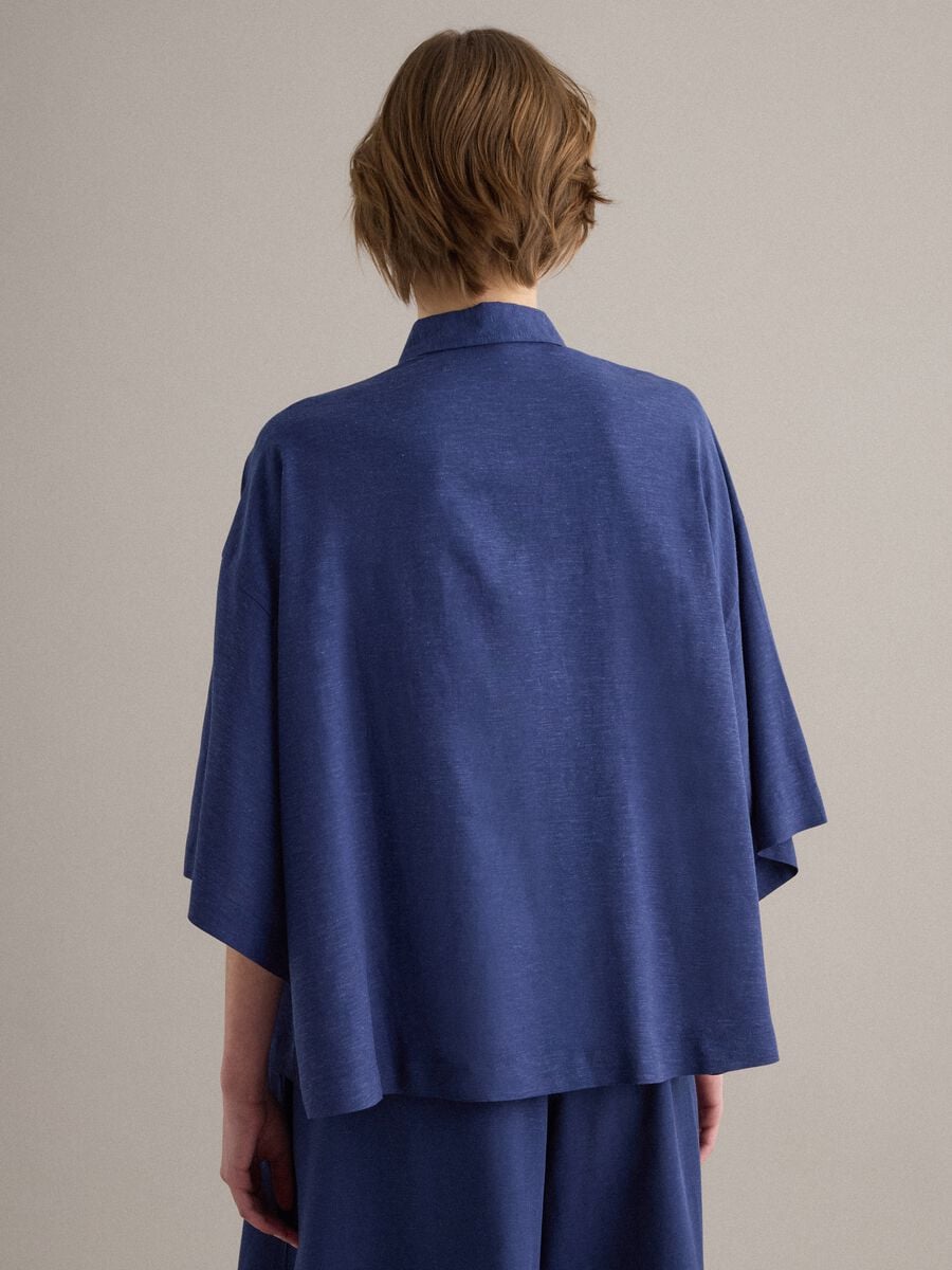 Blue viscose-linen blend overshirt, relaxed fit_3