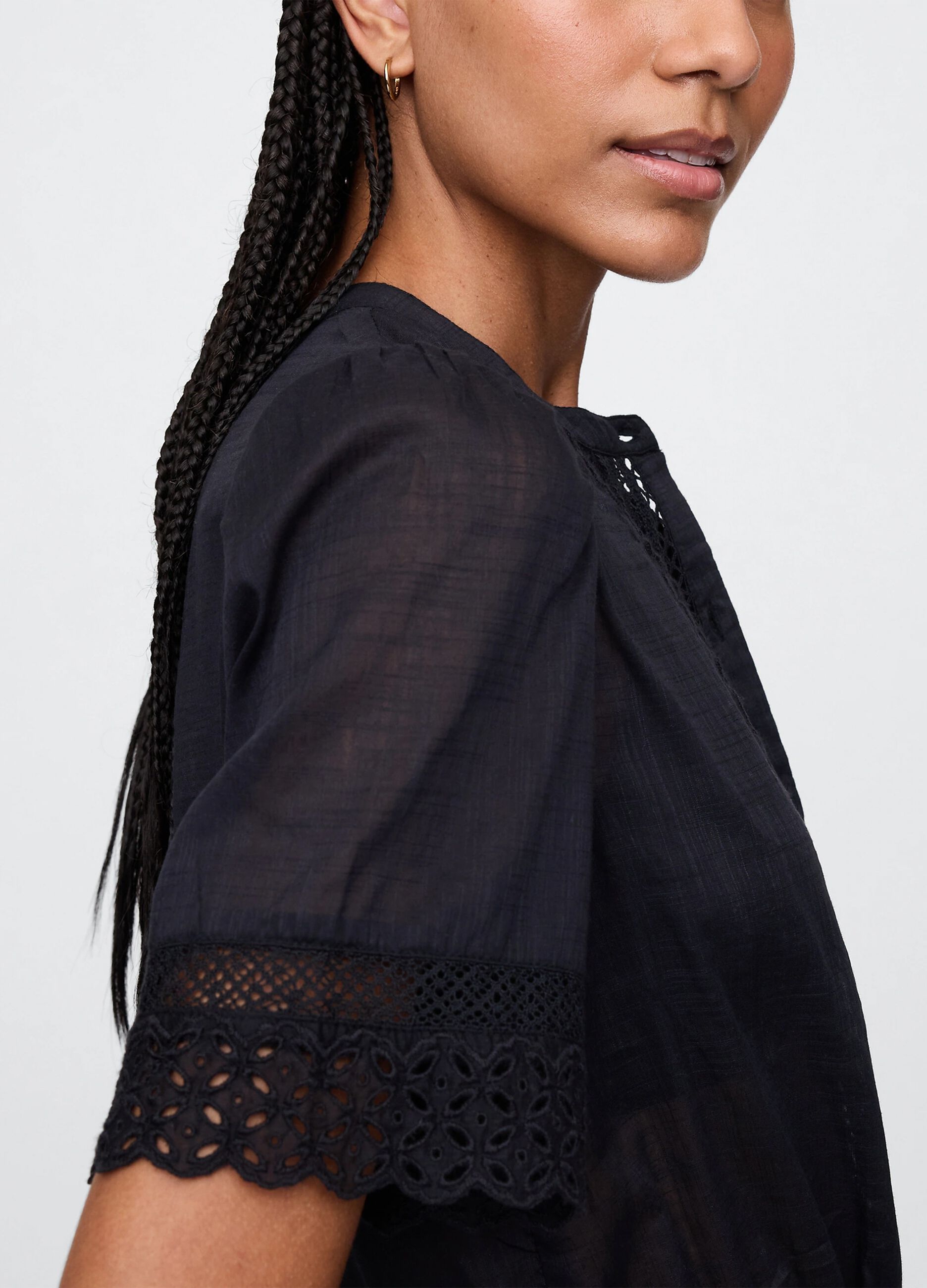 Black blouse with embroidery in cotton