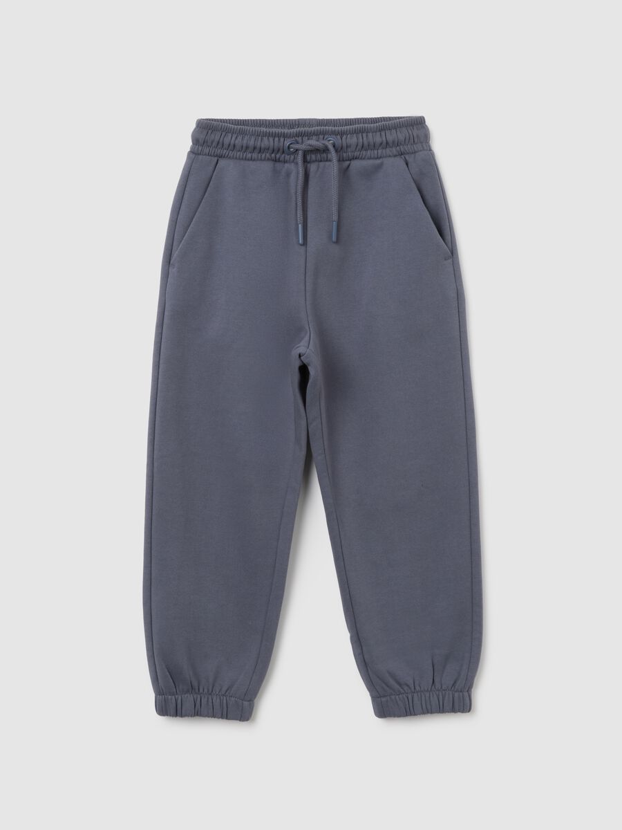 Children's navy blue pure cotton trousers with regular fit and elasticated waist_0