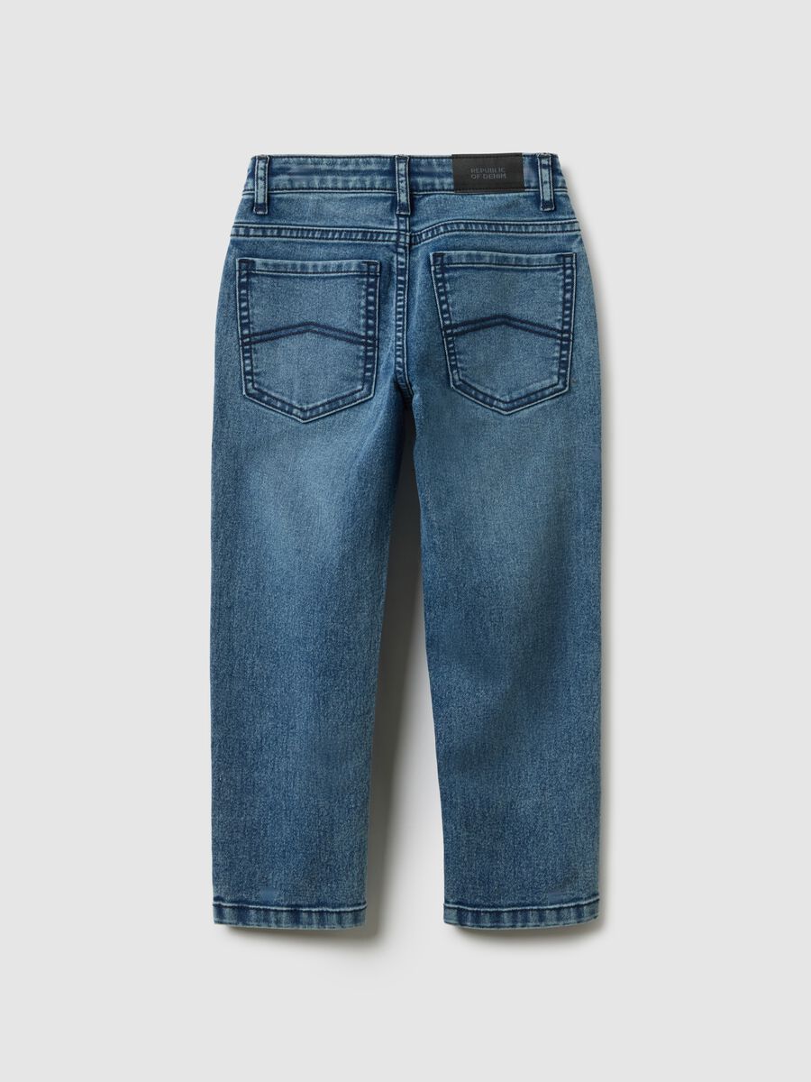 Jeans in denim elasticizzato blu slim fit per bambino_1