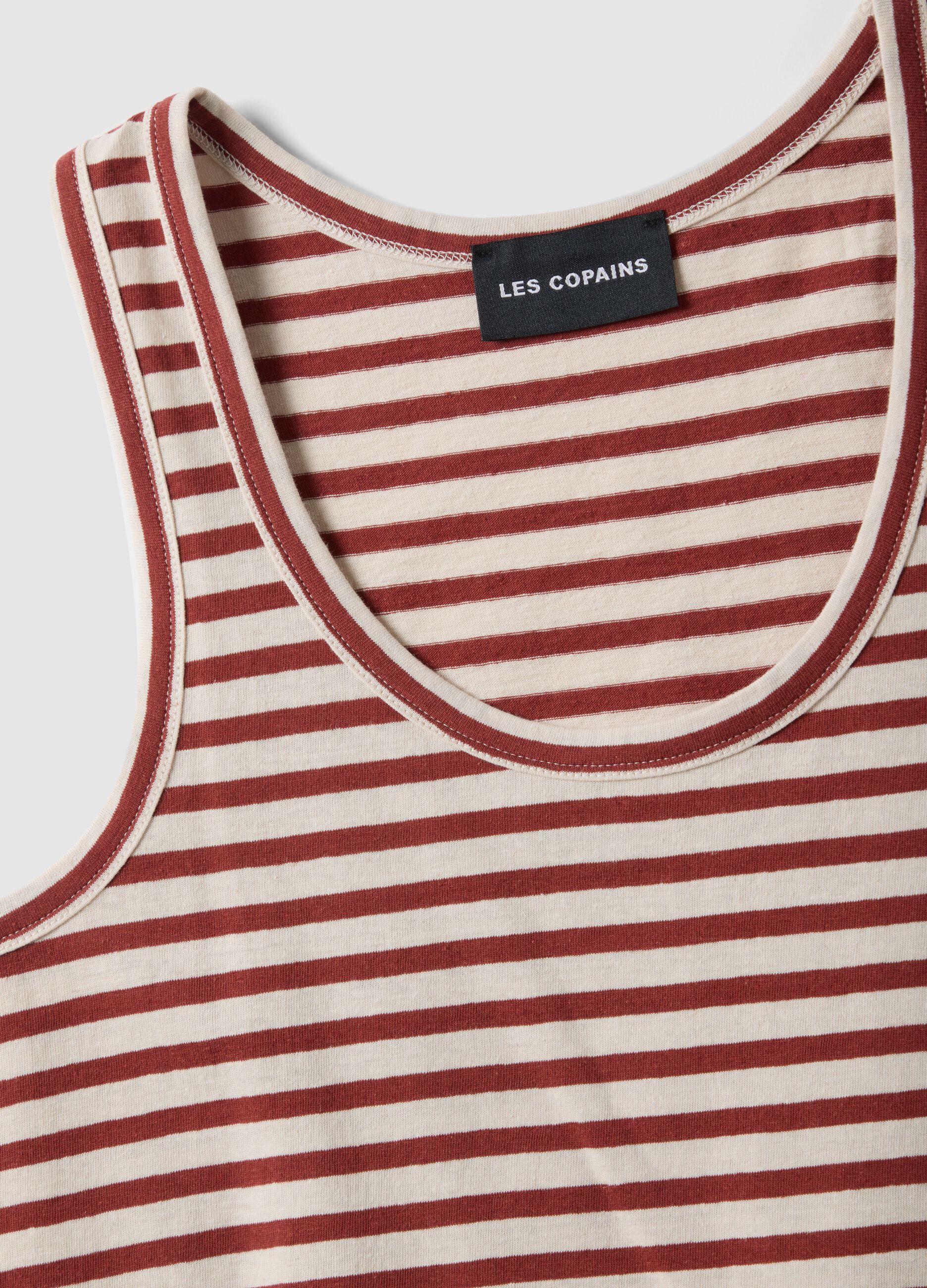 Multicolour striped regular fit cotton and linen tank top