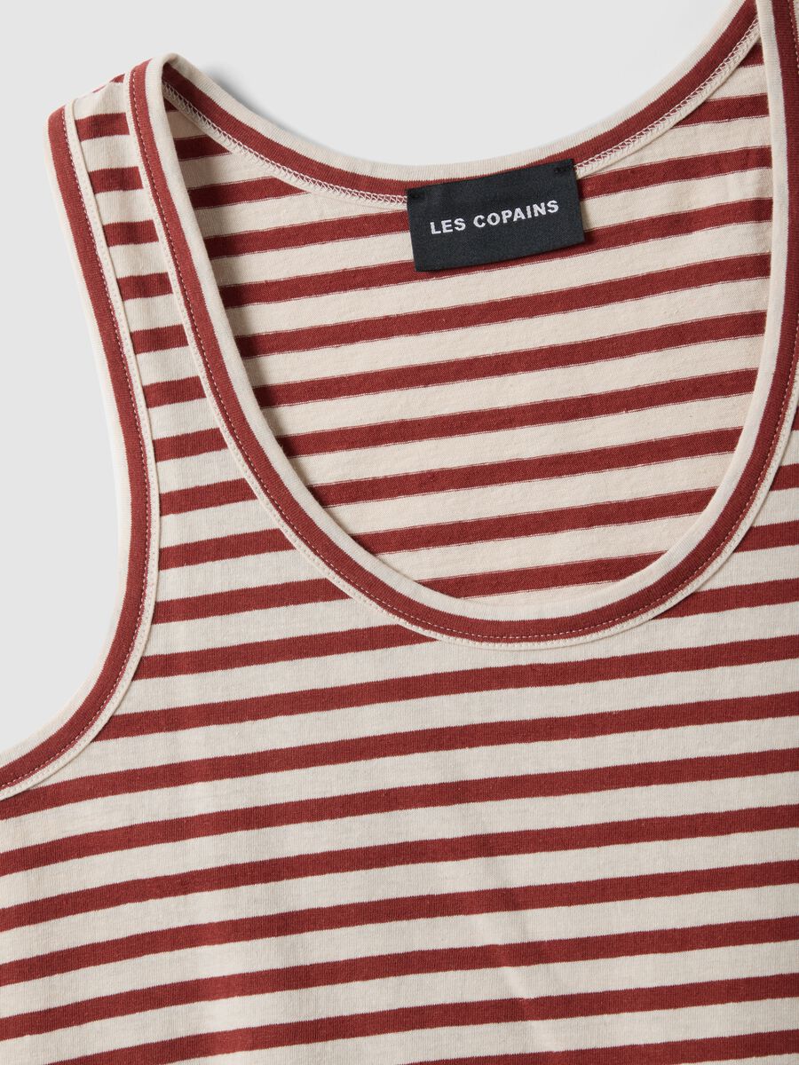 Multicolour striped regular fit cotton and linen tank top_5