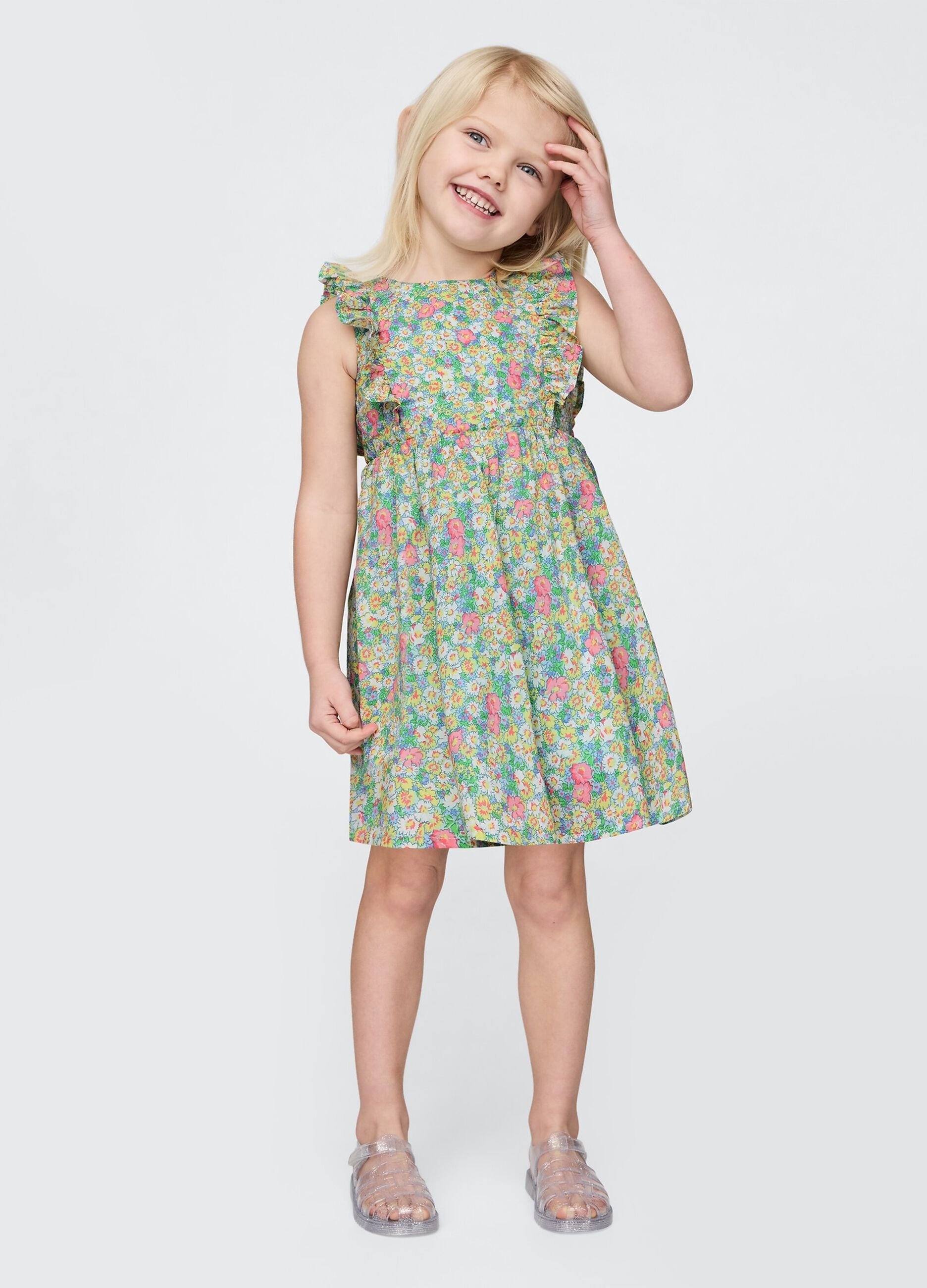 Girls' Cotton Dress with Floral Pattern