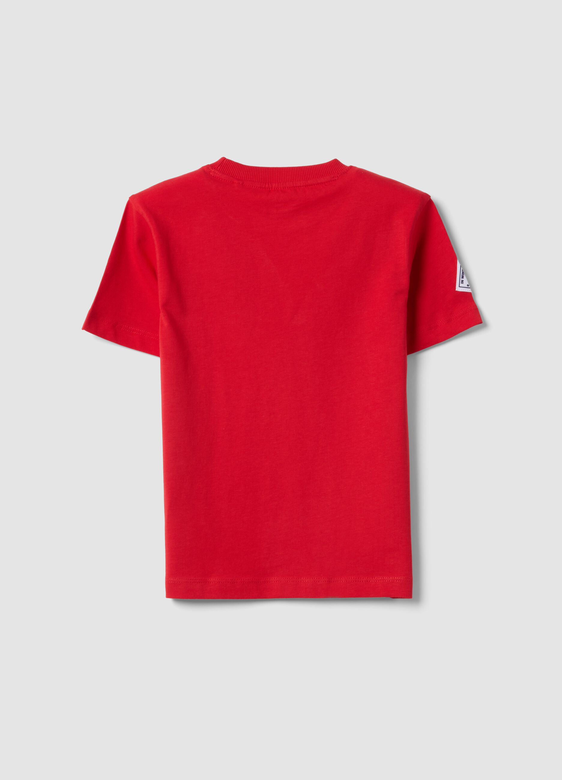 Red pure cotton boys&rsquo; T-shirt with sailing print