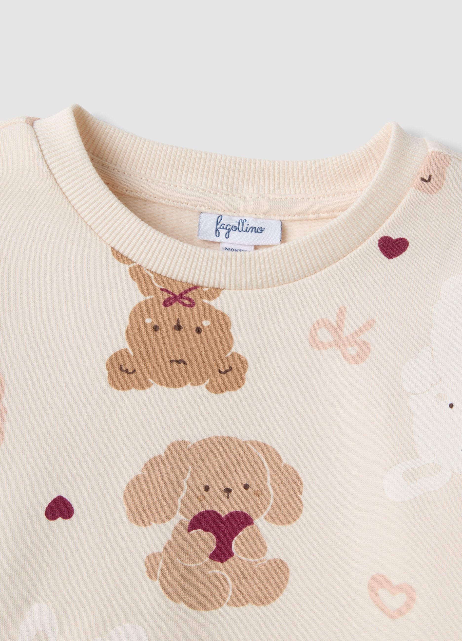 Felpa rosa girocollo in puro cotone con stampa animaletti
