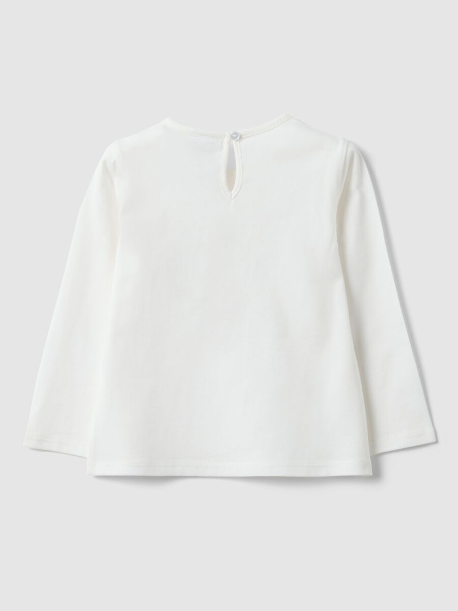 Girls&rsquo; white pure cotton regular-fit T-shirt with teddy bear motif_1