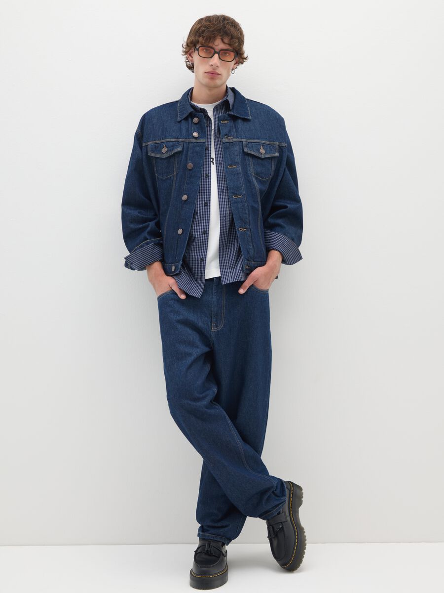 Giacca in puro cotone denim blu e vestibilità oversize_2