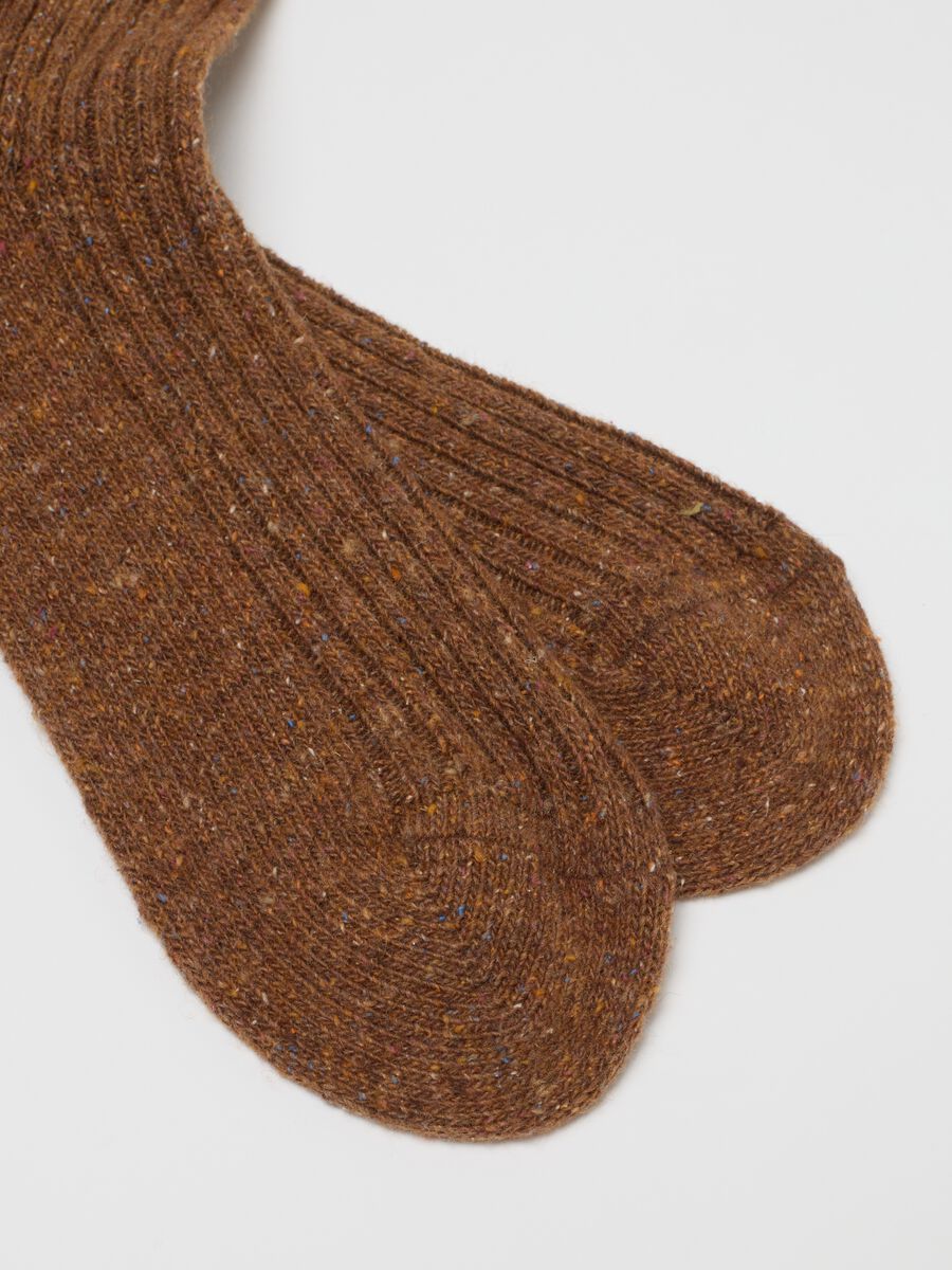 Brown long socks in wool and silk blend_2