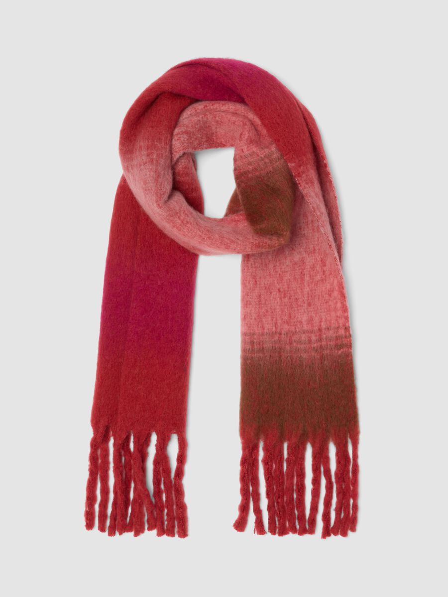 Pink wool-blend scarf with fringes_0
