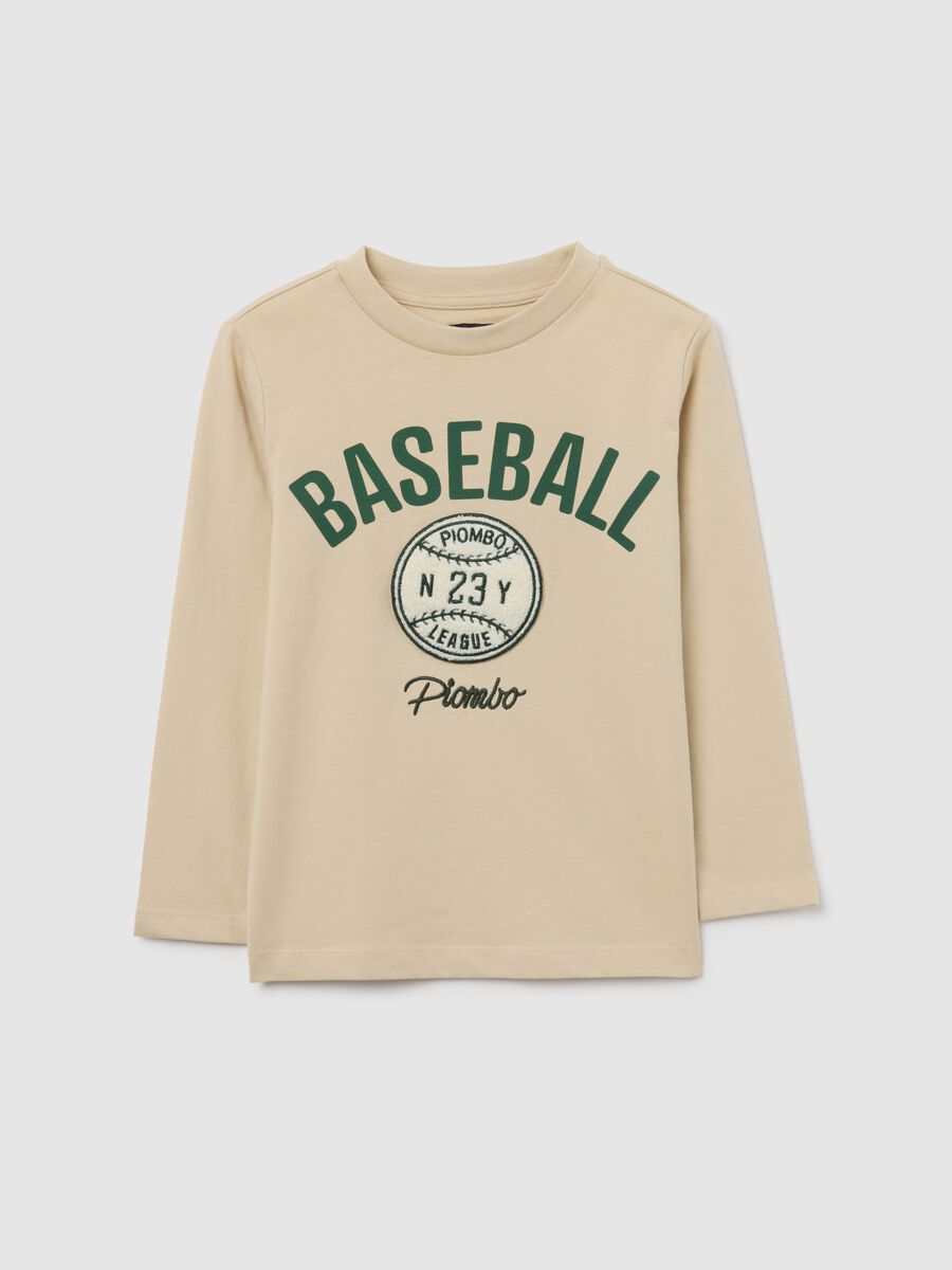 Children's beige pure cotton regular fit T-shirt_0