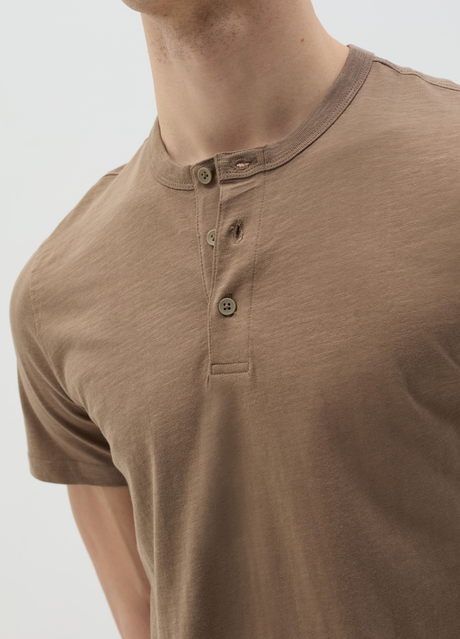 Cotton T-shirt with granddad neckline