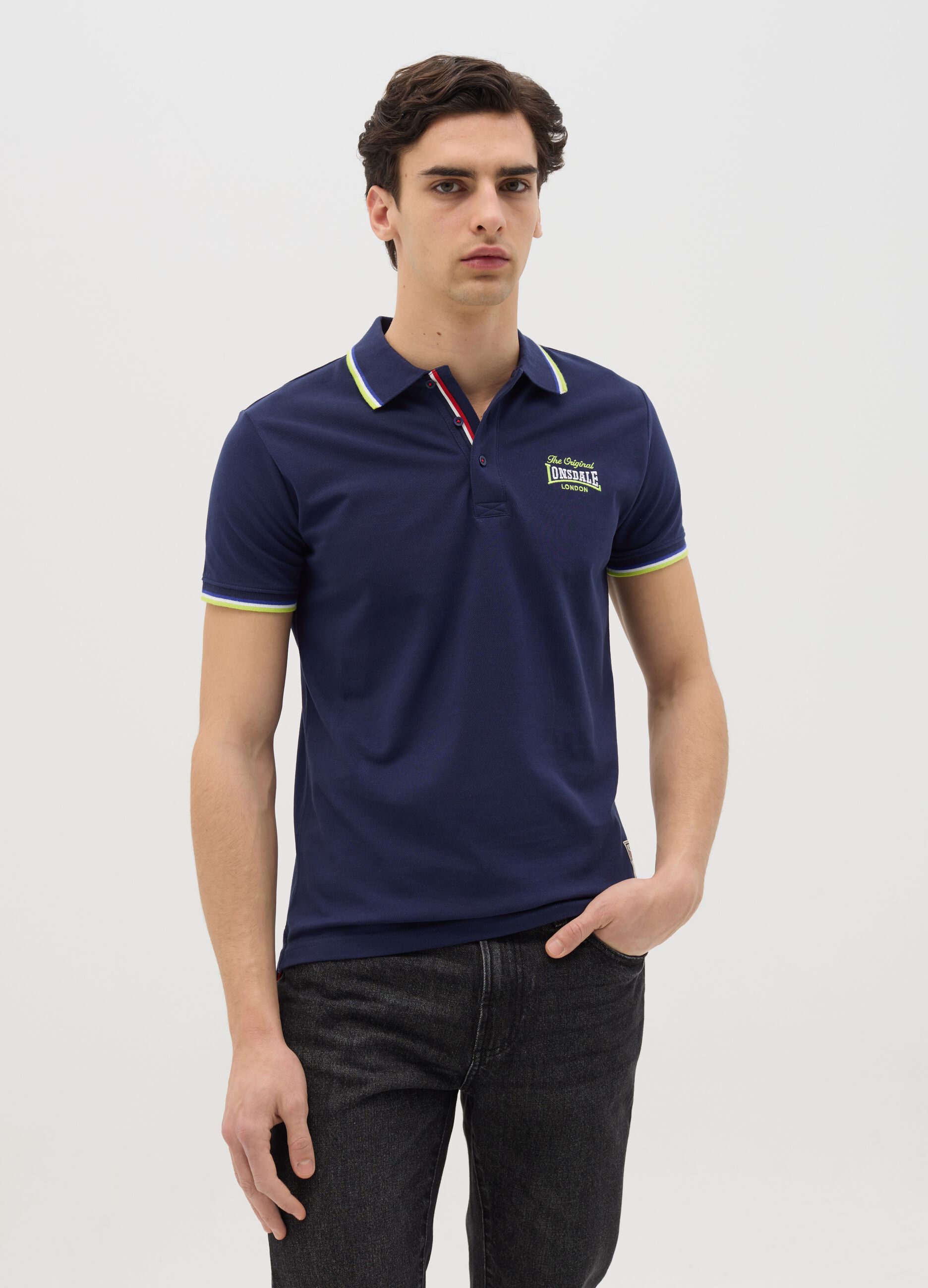 Polo a maniche corte in cotone blu Lonsdale