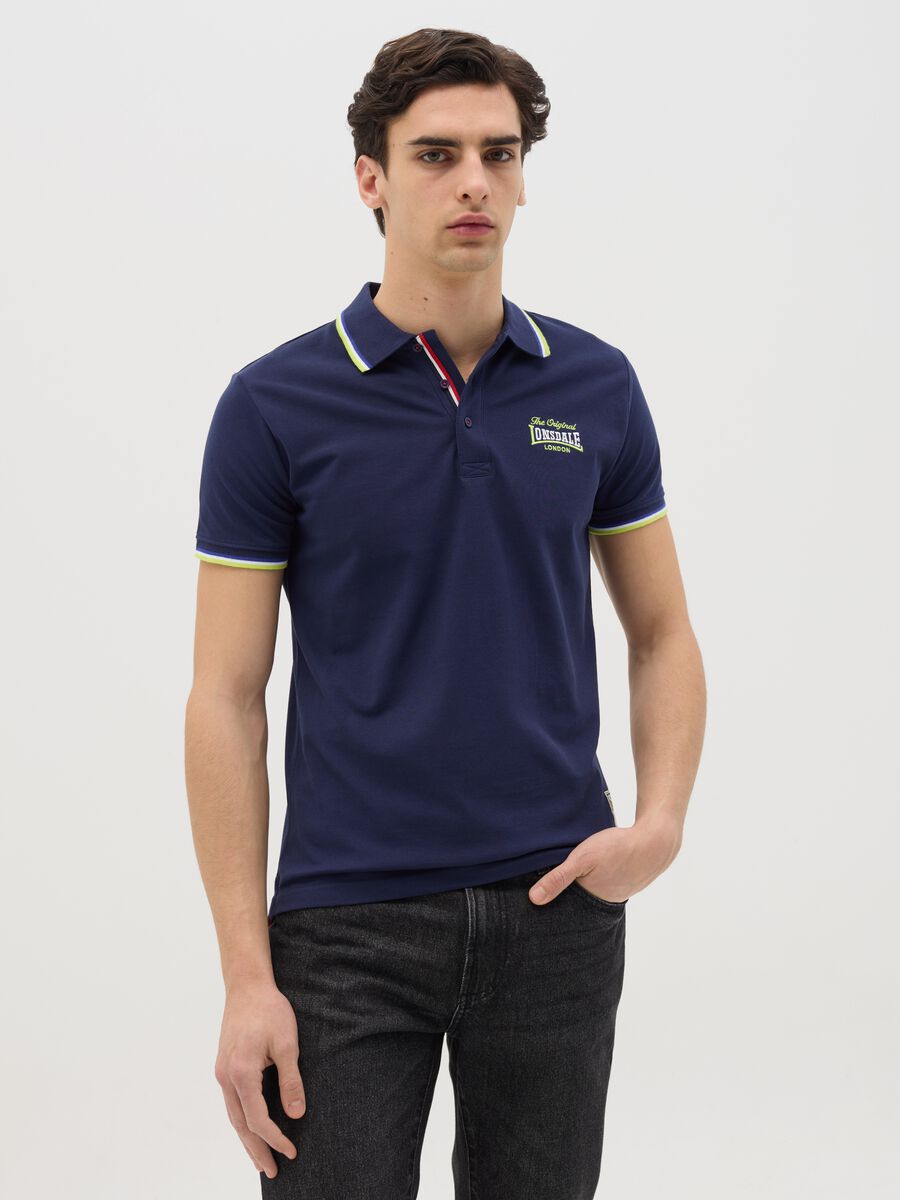 Lonsdale blue polo shirt with short sleeves in cotton_0