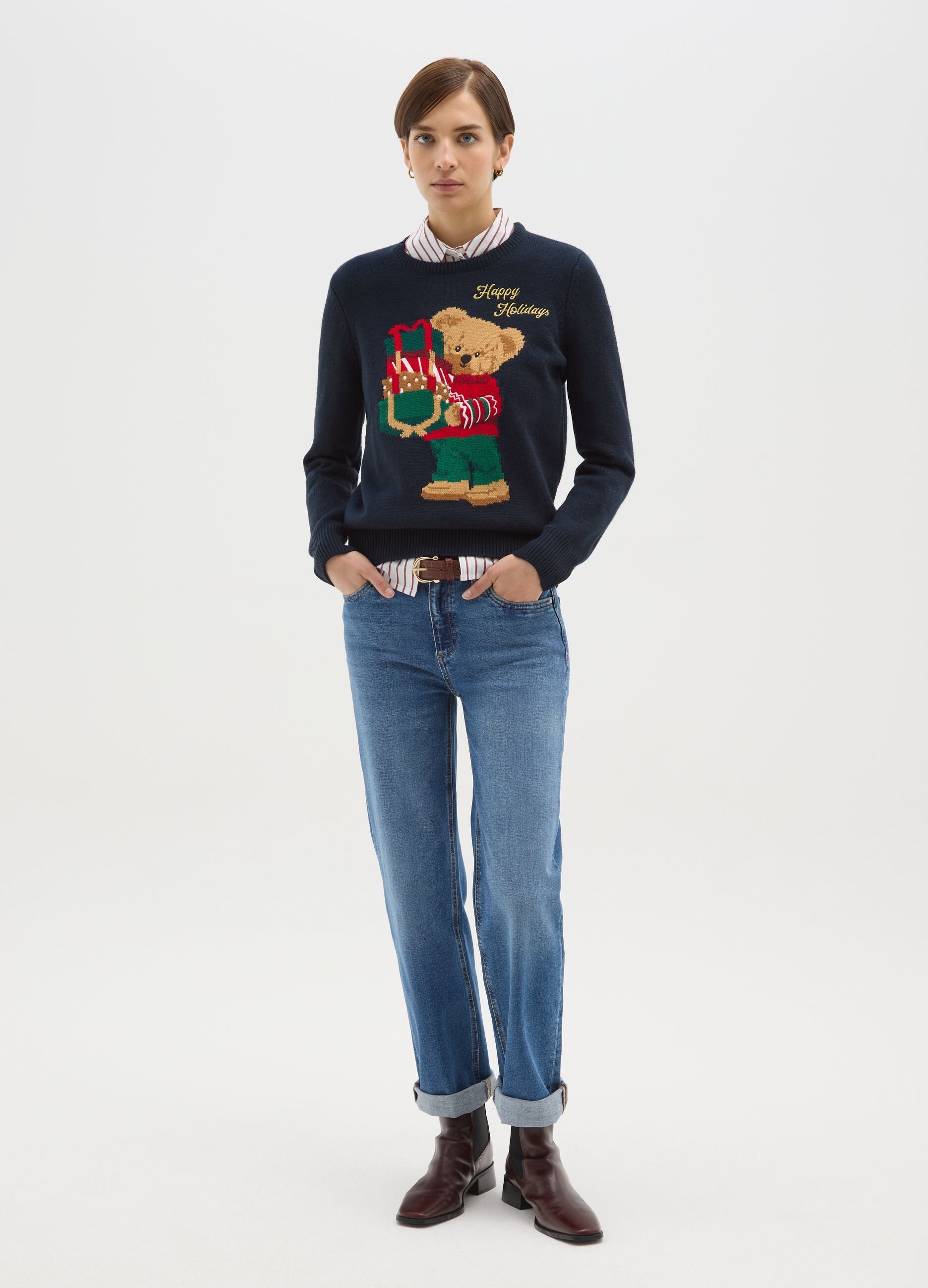 Blue Christmas Crew Neck Jumper Regular Fit