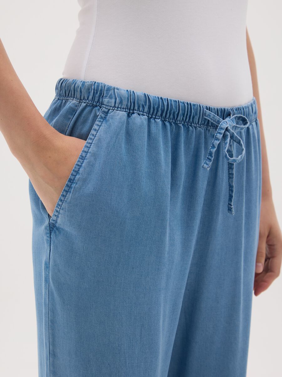Pantaloni da donna in puro Lyocell azzurri larghi_3