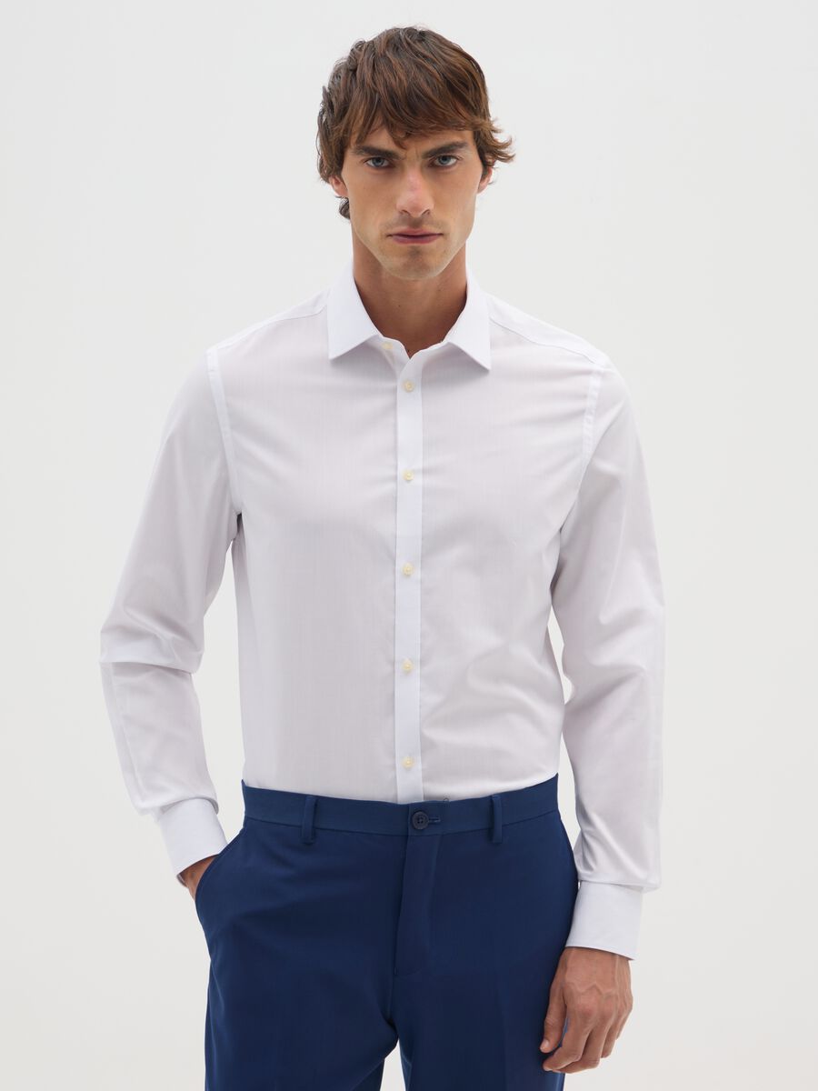 White cotton blend slim fit easy iron shirt_0