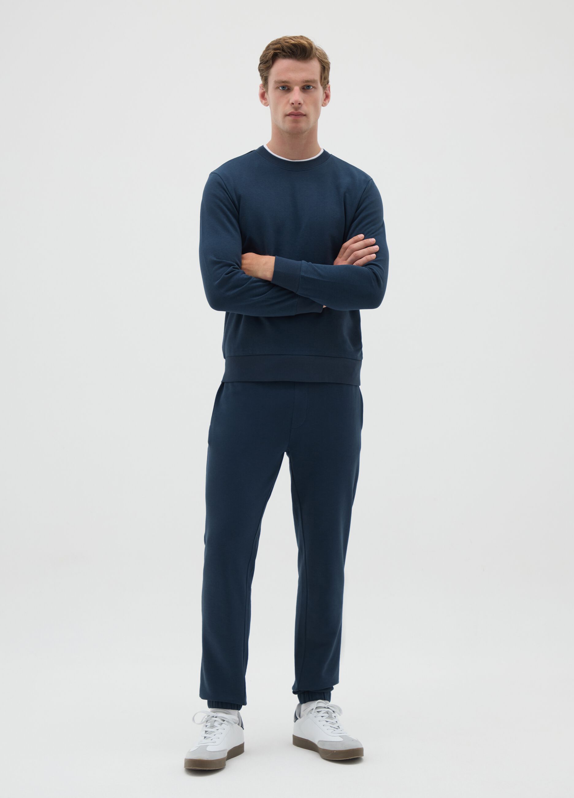 Men's blue cotton blend joggers, regular fit