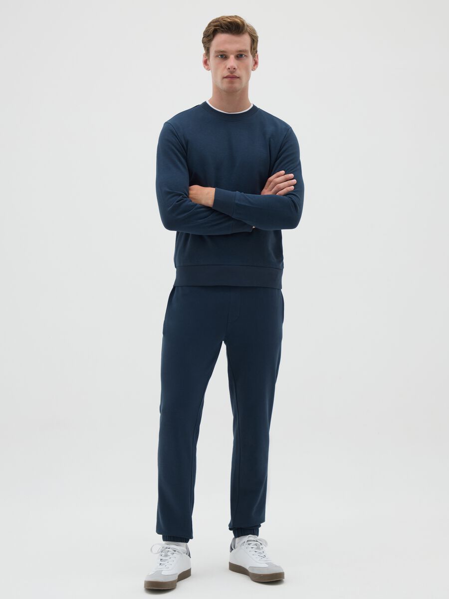 Men's blue cotton blend joggers, regular fit_0