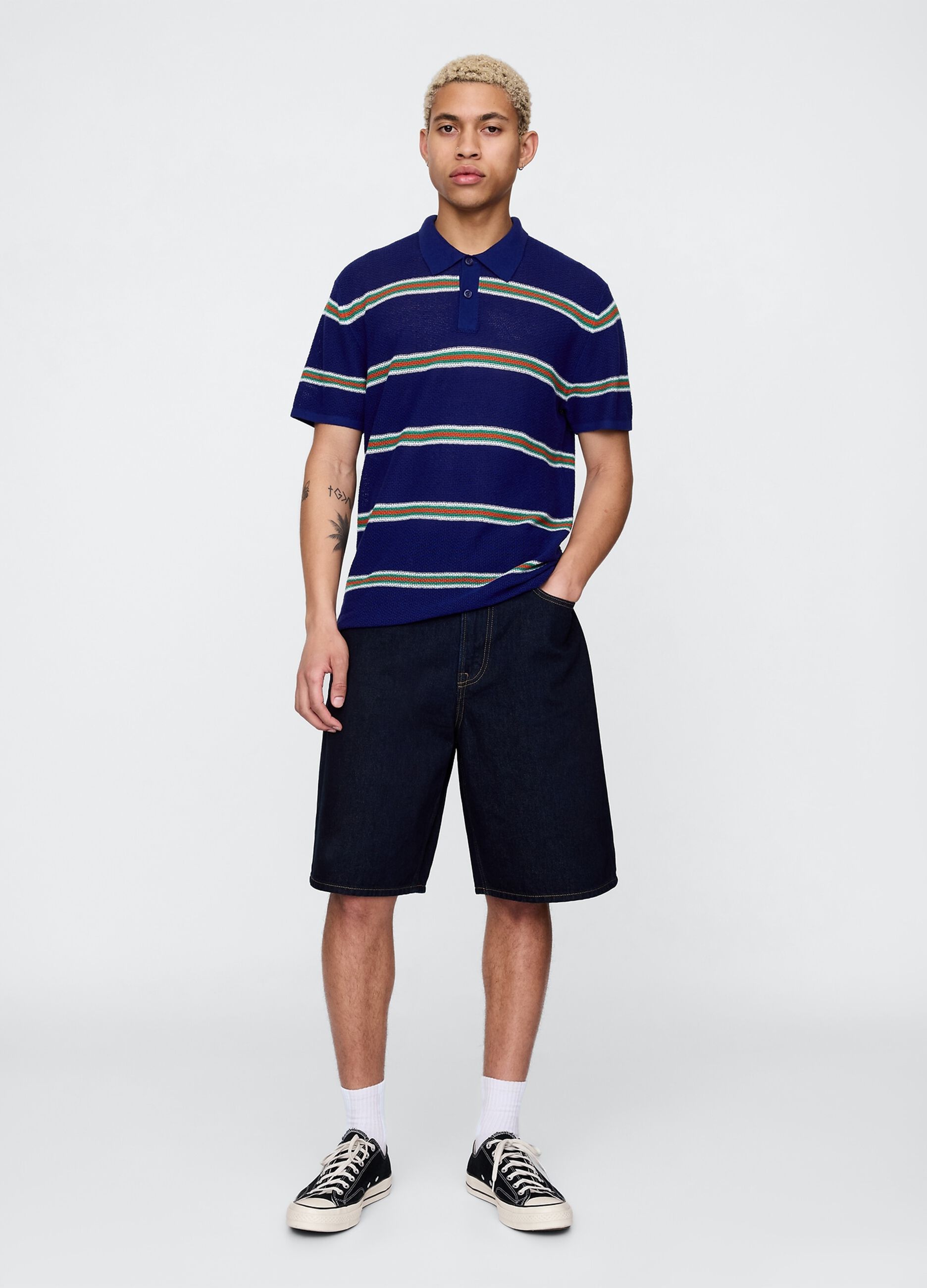 Blue striped cotton blend polo by OVS