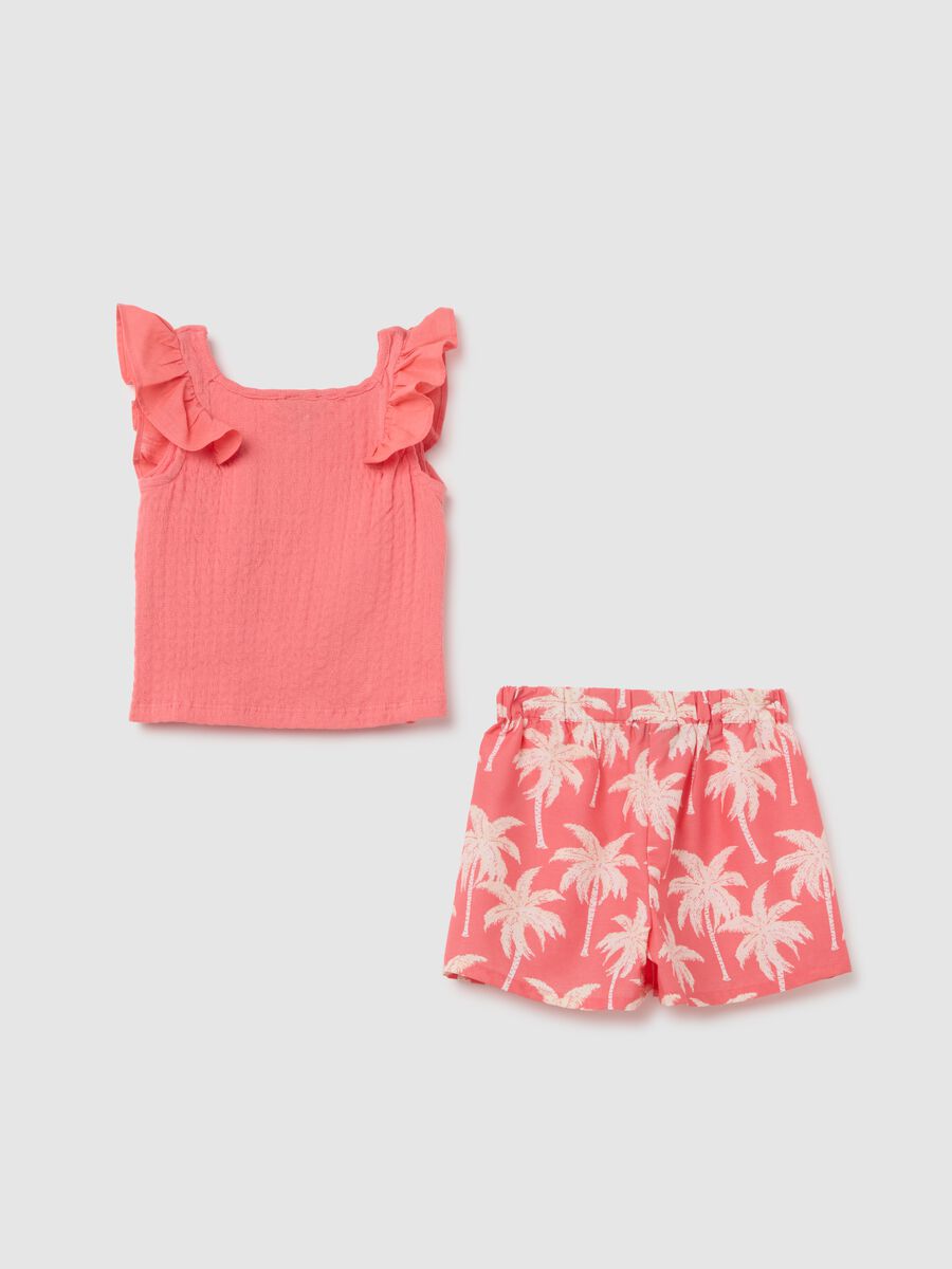 Completo estivo da bambina in cotone rosa elasticizzato_1