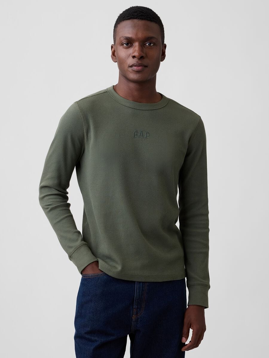 Maglia verde a maniche lunghe in cotone elasticizzato con logo GAP_0