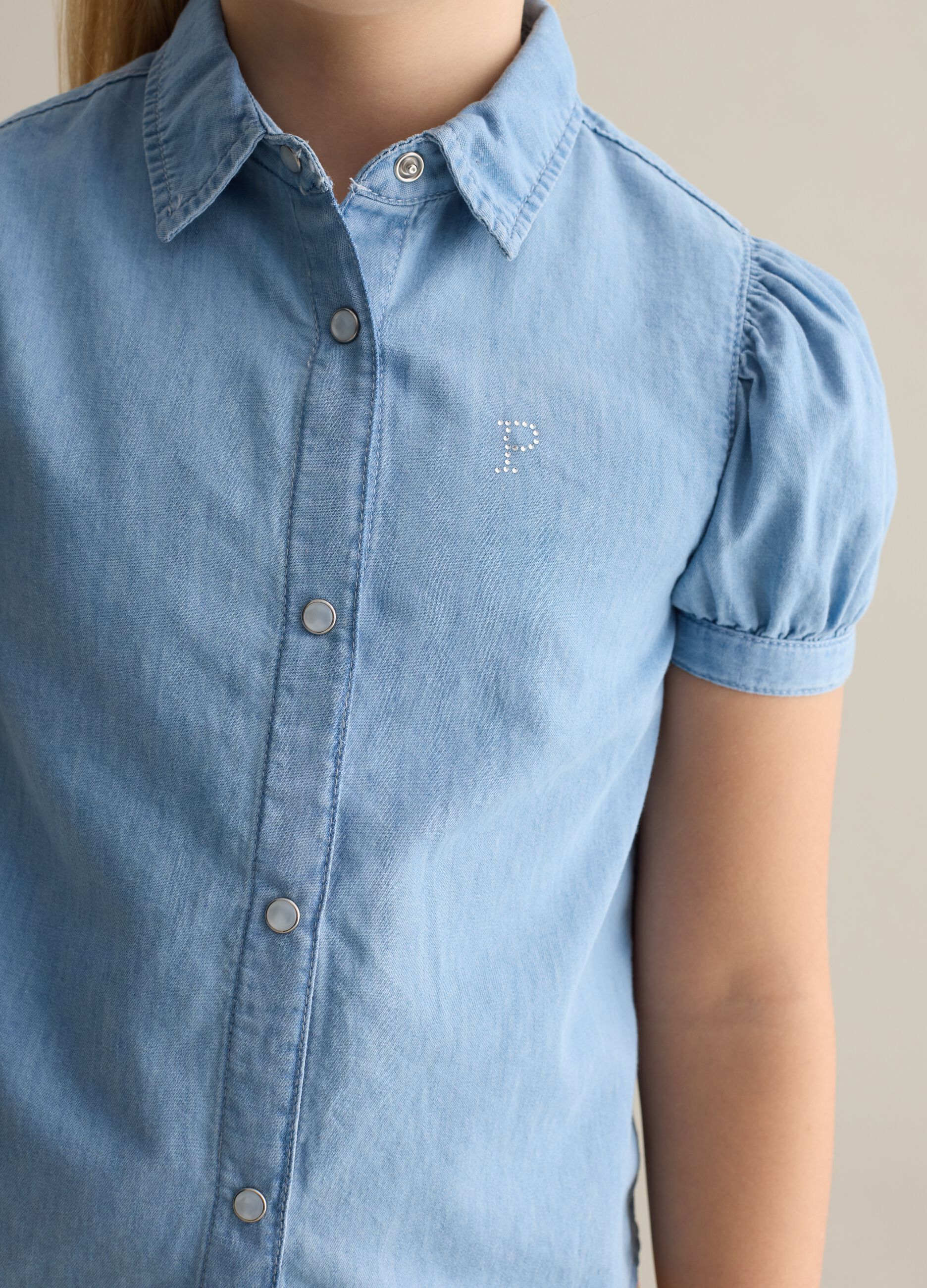 Denim shirt with diamanté logo