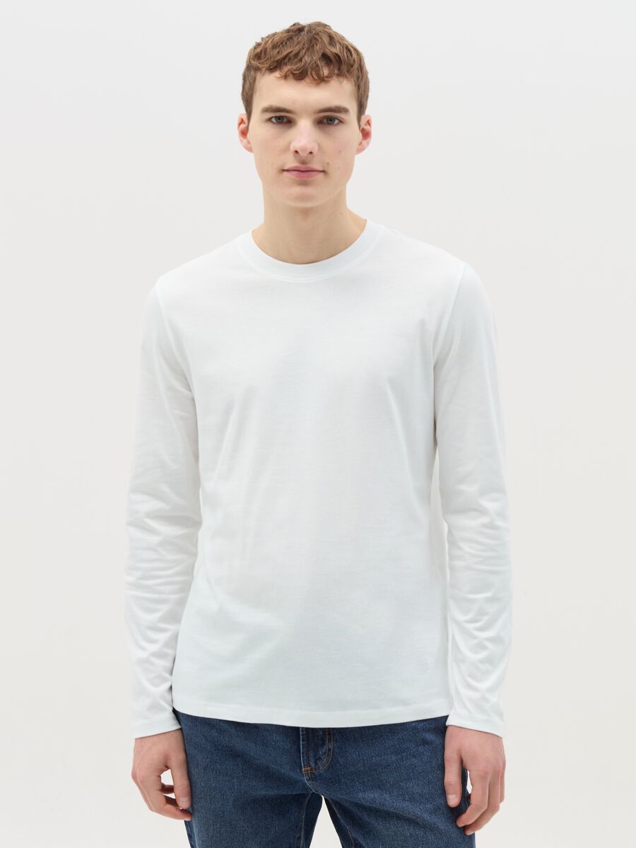 T-shirt with round neck and long sleeves in cotton_0