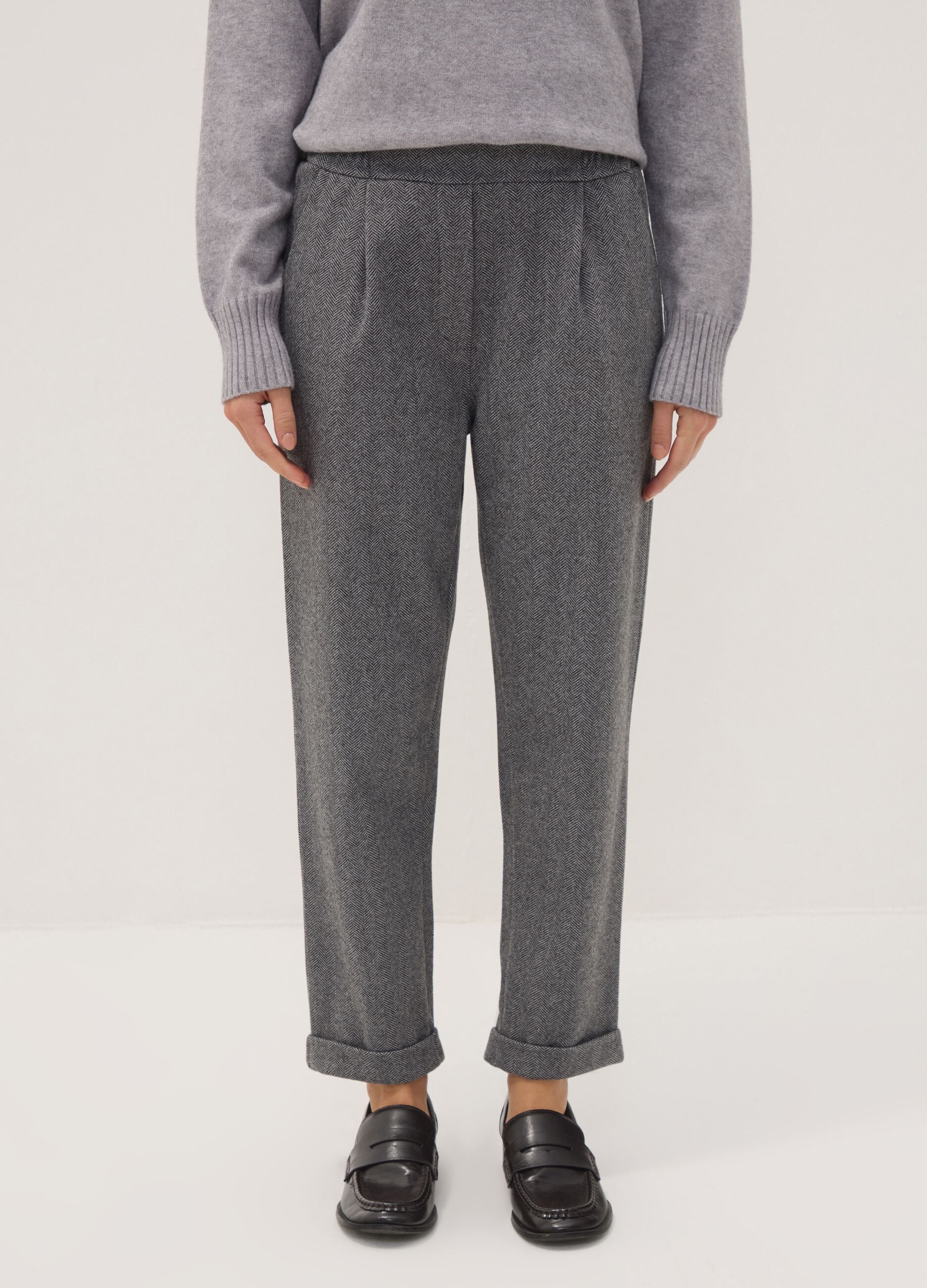 Grey regular-fit trousers with chevron pattern
