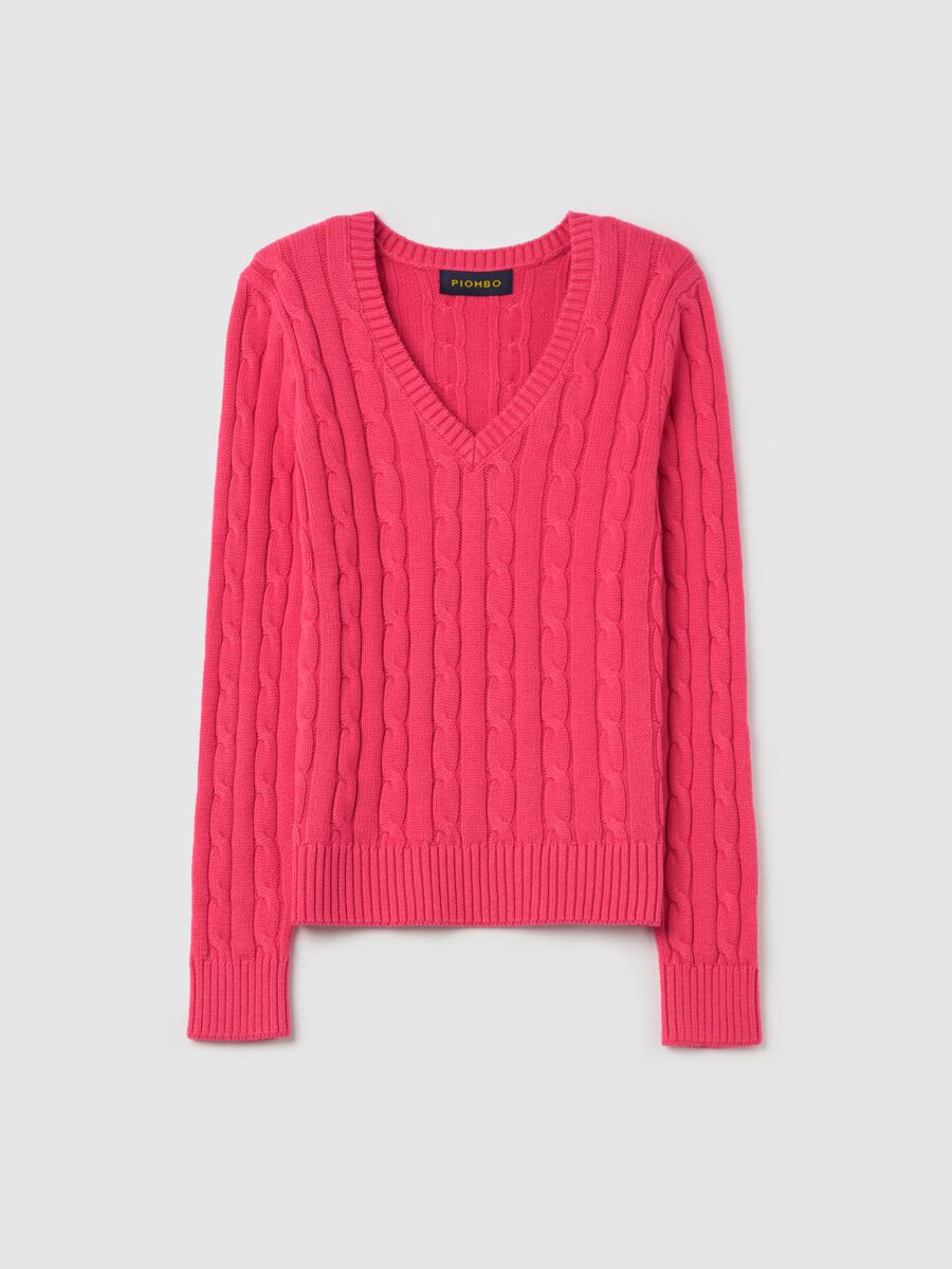 Cable-knit pullover with V neck_4