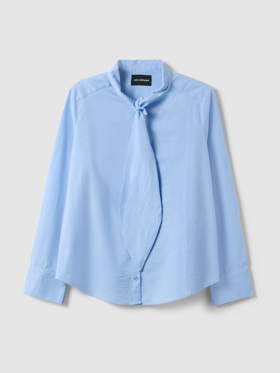 Pure cotton light blue regular fit shirt with bow collar_4