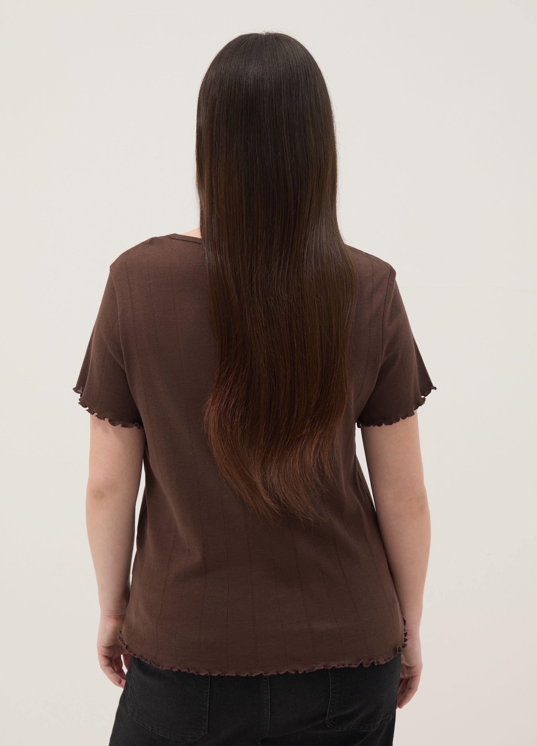 T-shirt in puro cotone marrone a righe regular fit