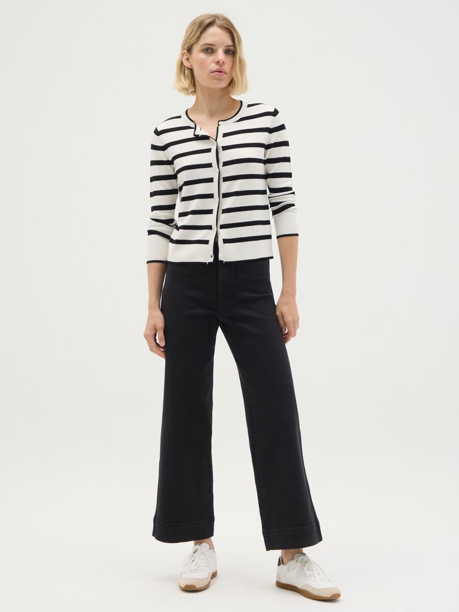 Multicolour Striped Mixed Fabric Cardigan - Regular Fit_2