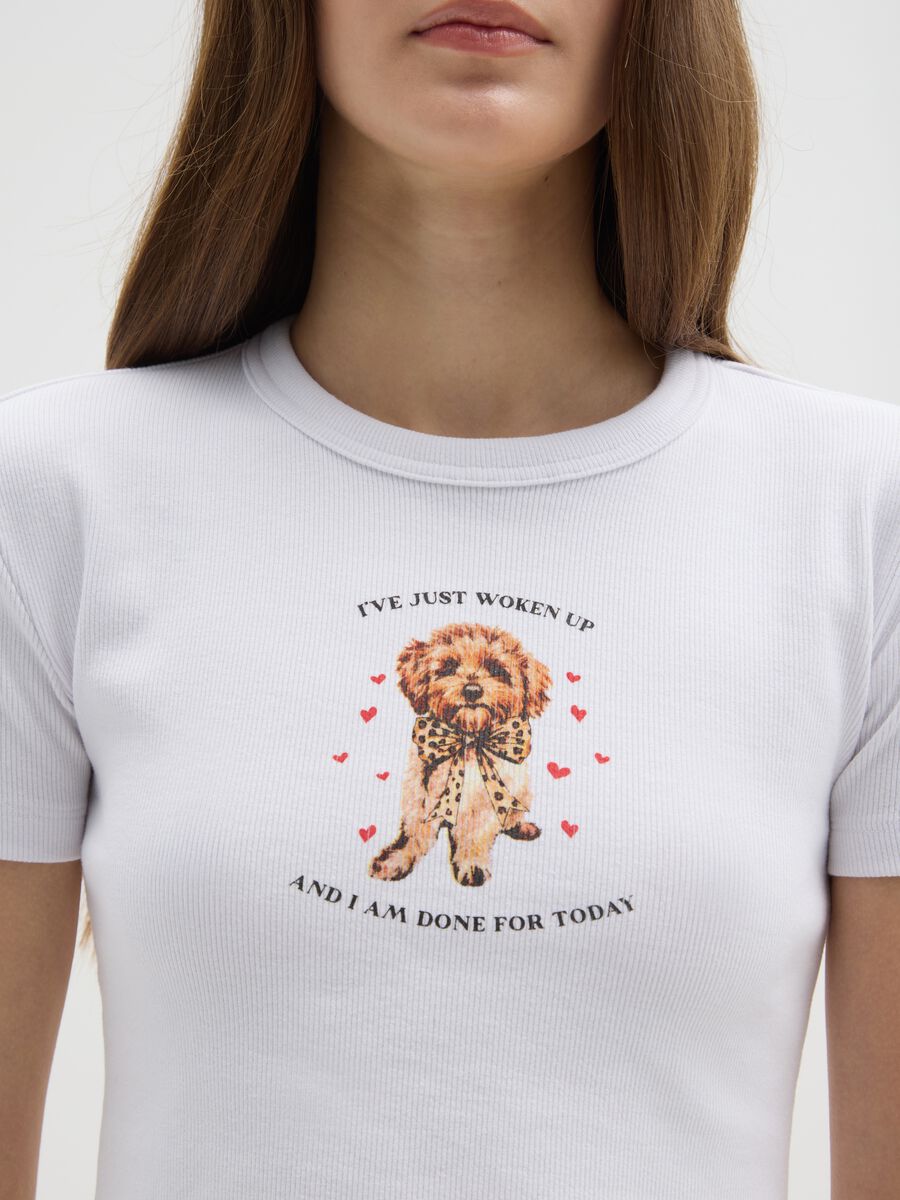 White short-sleeved T-shirt in cotton blend regular fit with print_3