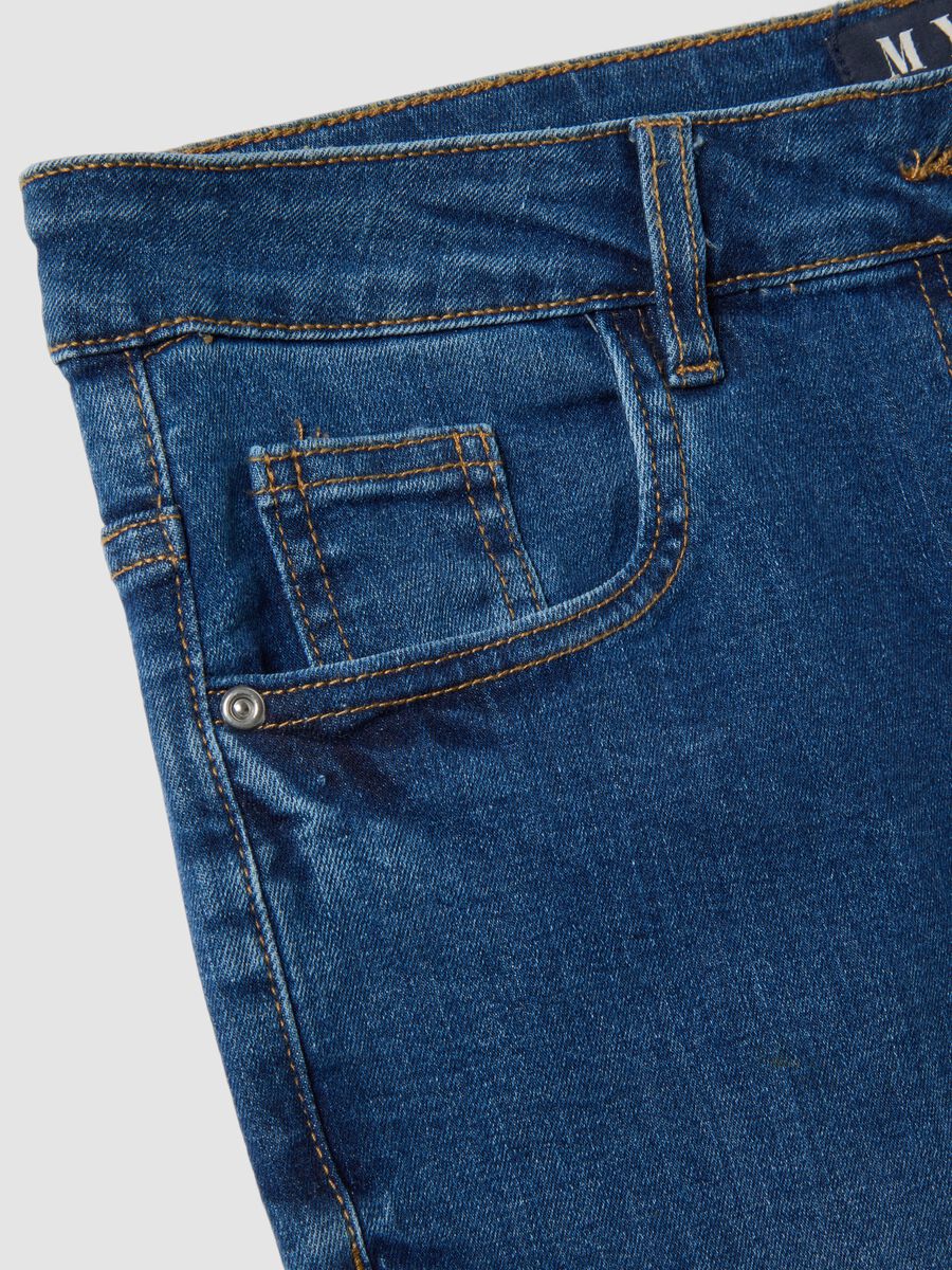 Jeans blu bootcut in cotone elasticizzato_1